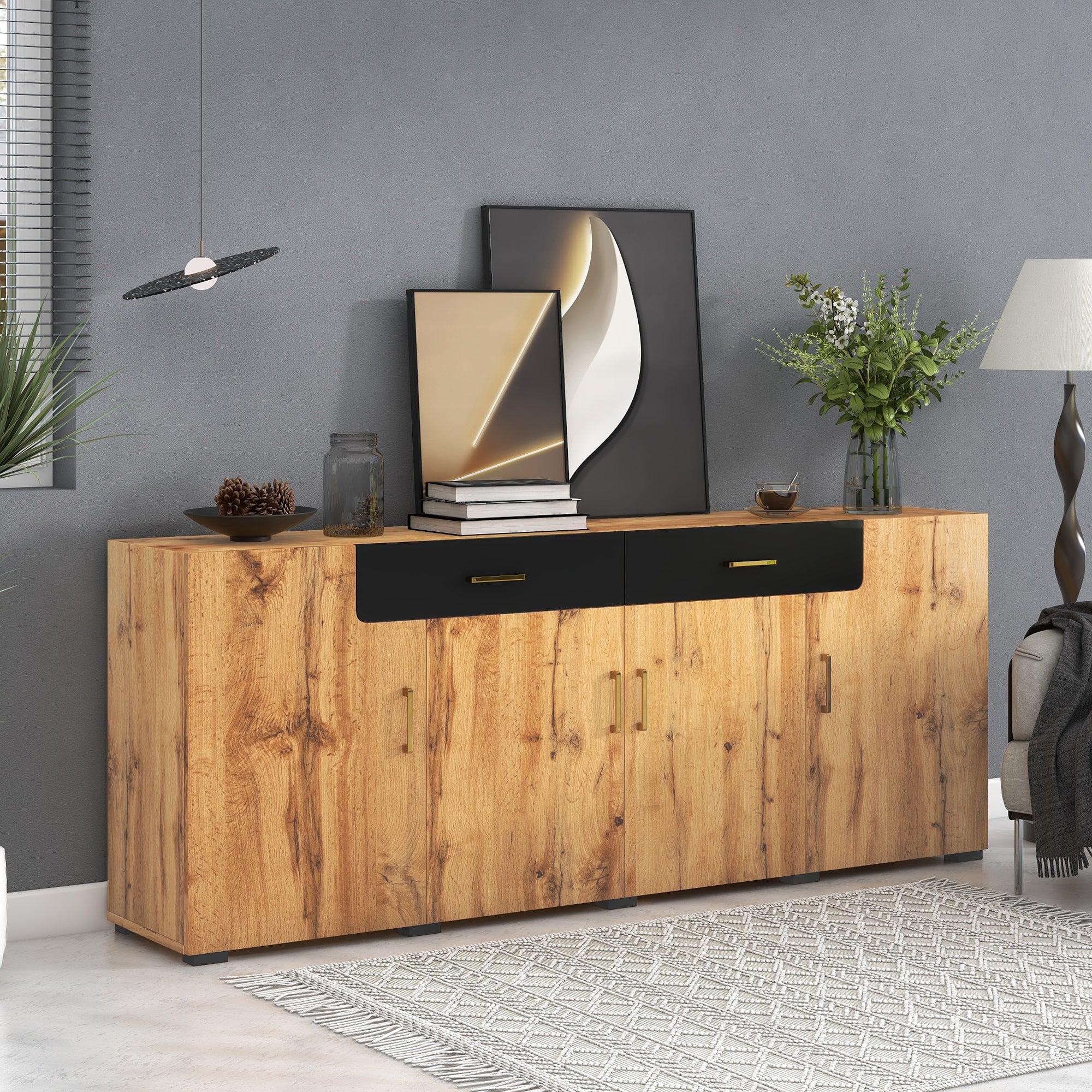 Logidon dressoir 208x39,5x80 cm bruin wit, 4 deuren, 2 lades