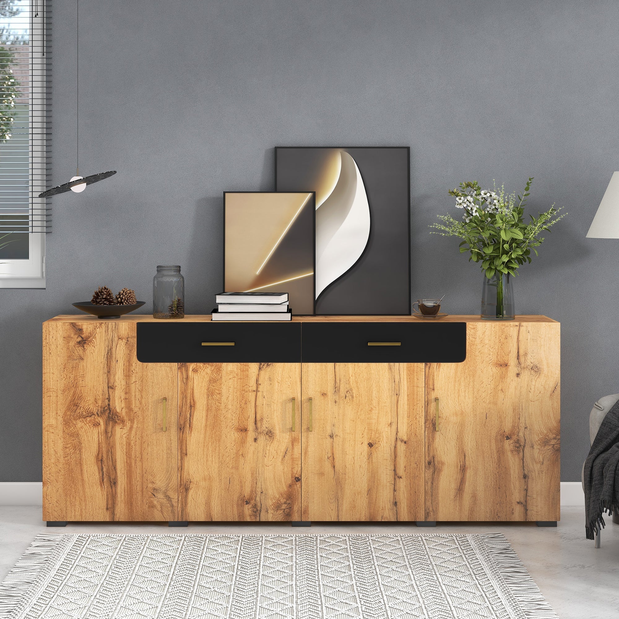 Logidon dressoir 208x39,5x80 cm bruin wit, 4 deuren, 2 lades