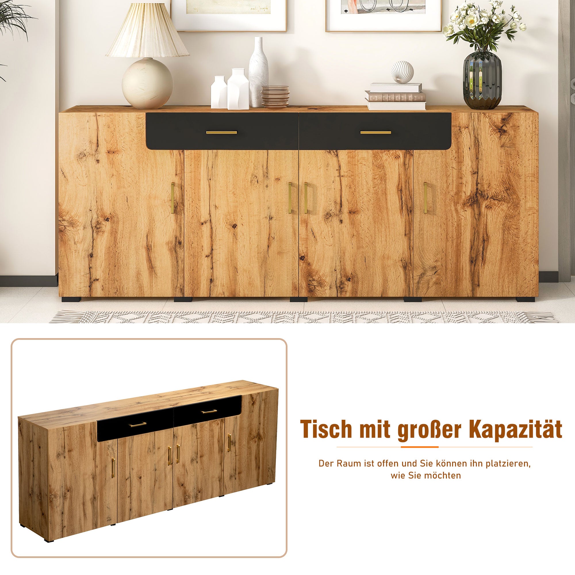 Logidon dressoir 208x39,5x80 cm bruin wit, 4 deuren, 2 lades