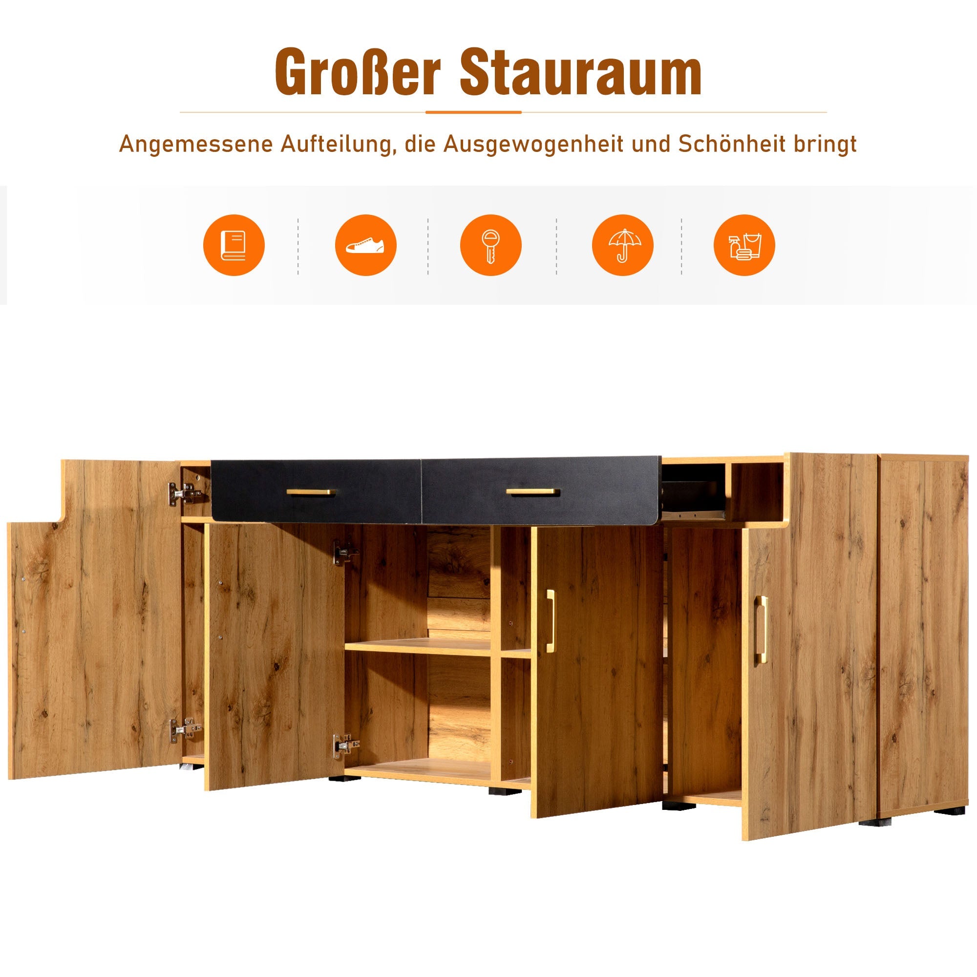 Logidon dressoir 208x39,5x80 cm bruin wit, 4 deuren, 2 lades