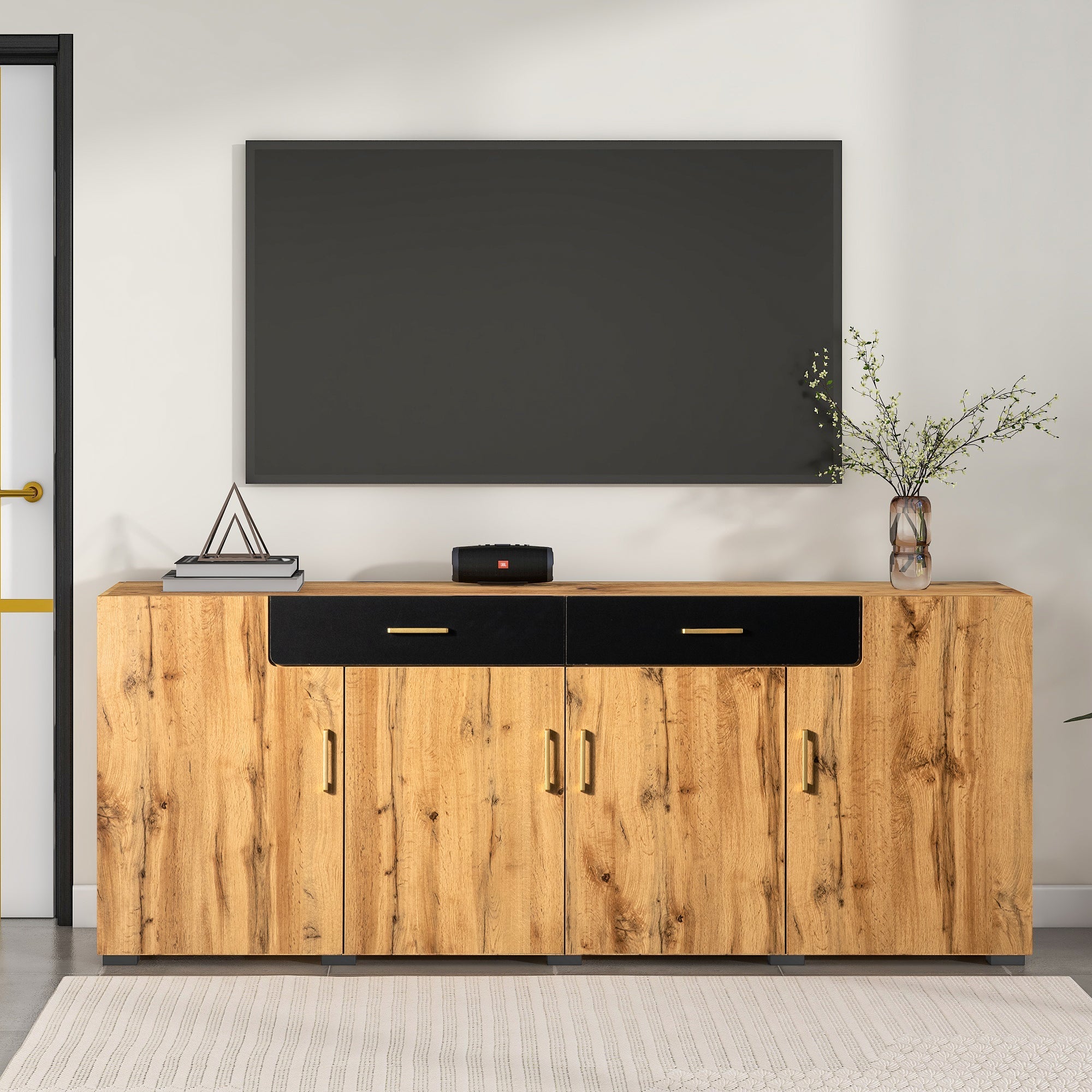 Logidon dressoir 208x39,5x80 cm bruin wit, 4 deuren, 2 lades