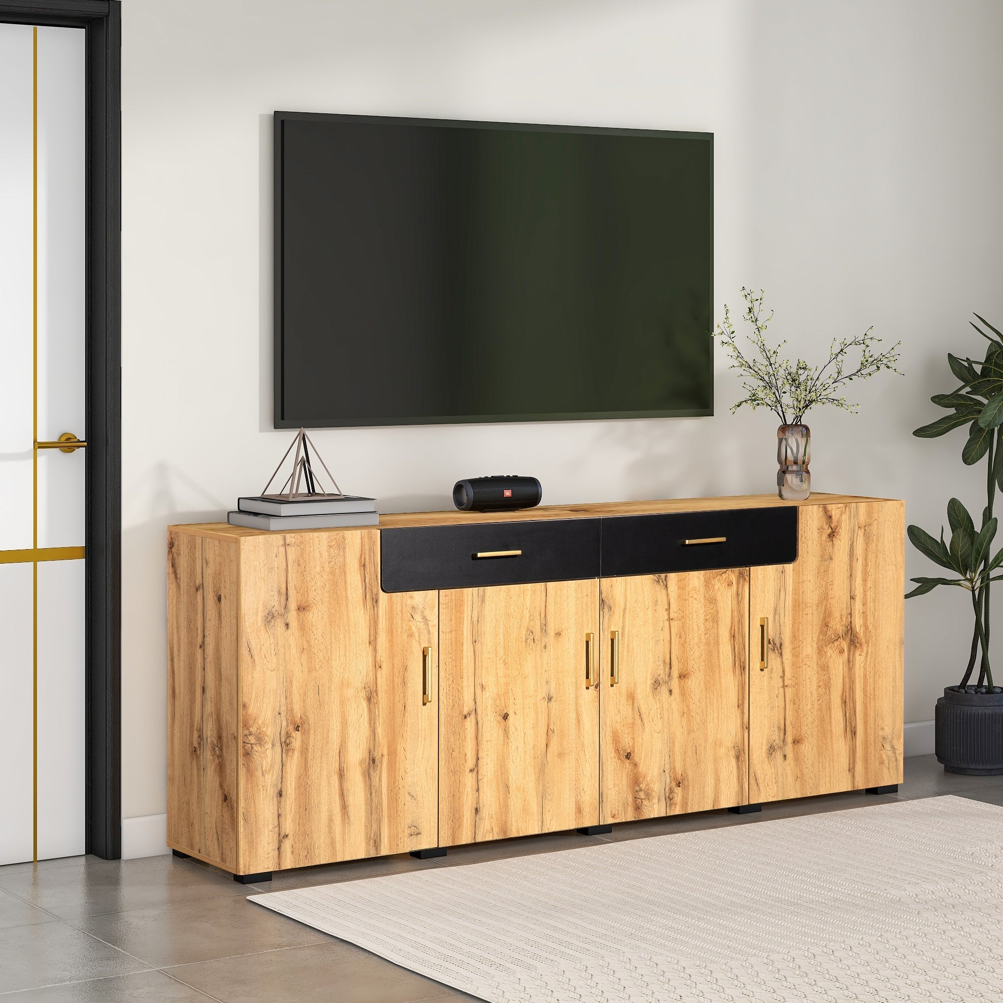 Logidon dressoir 208x39,5x80 cm bruin wit, 4 deuren, 2 lades