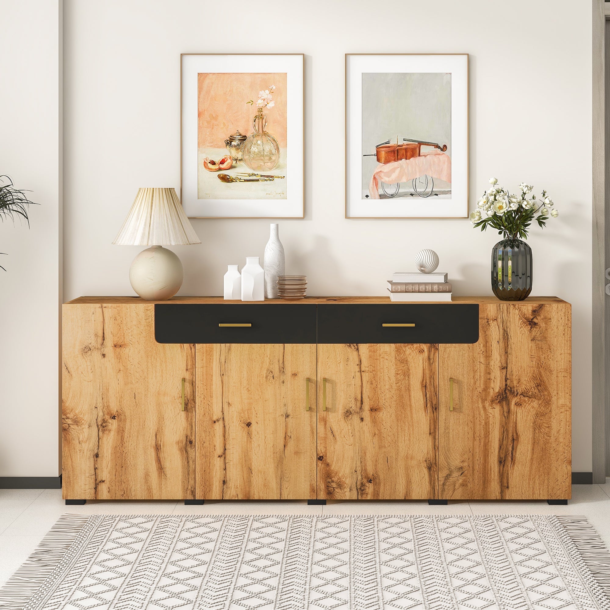 Logidon dressoir 208x39,5x80 cm bruin wit, 4 deuren, 2 lades