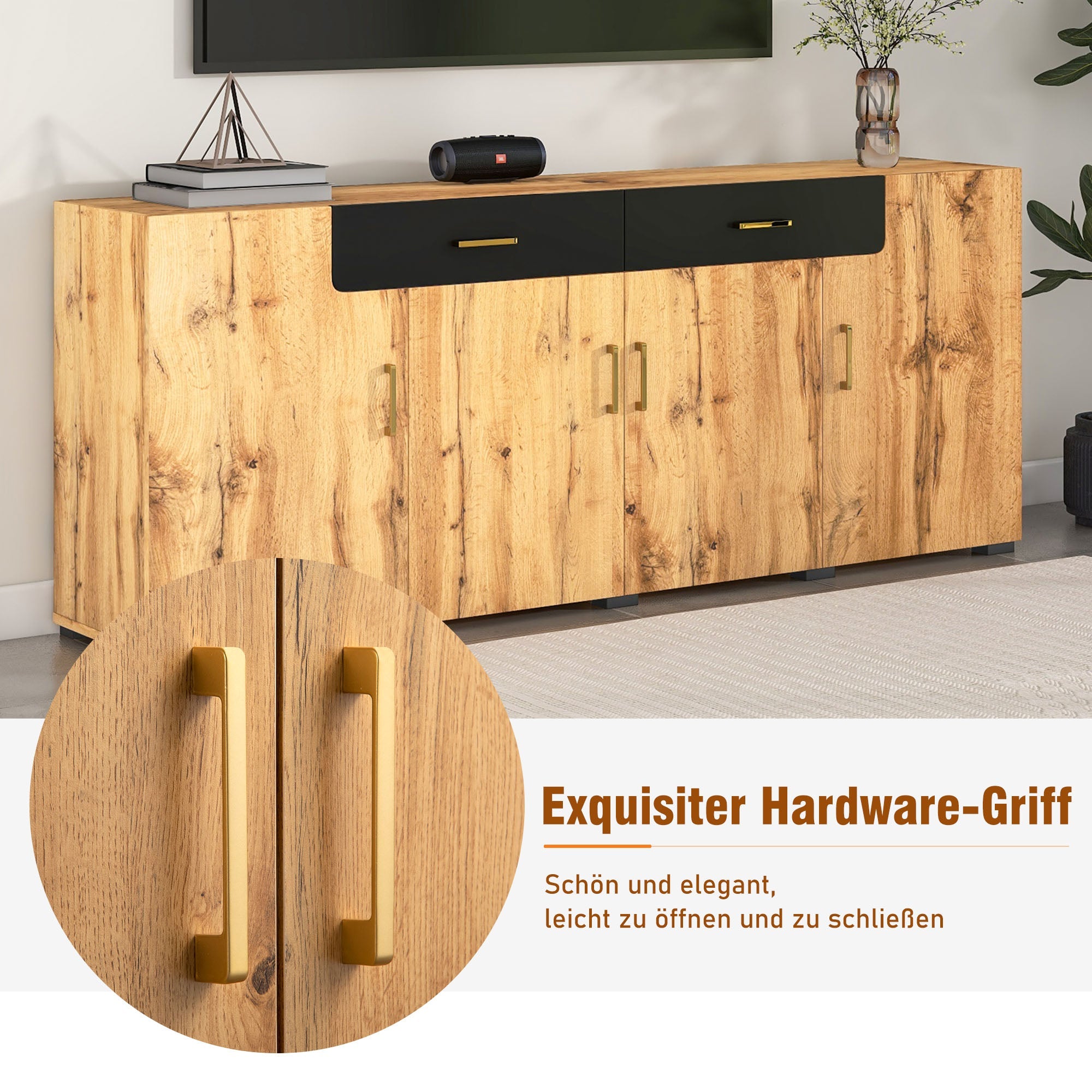 Logidon dressoir 208x39,5x80 cm bruin wit, 4 deuren, 2 lades