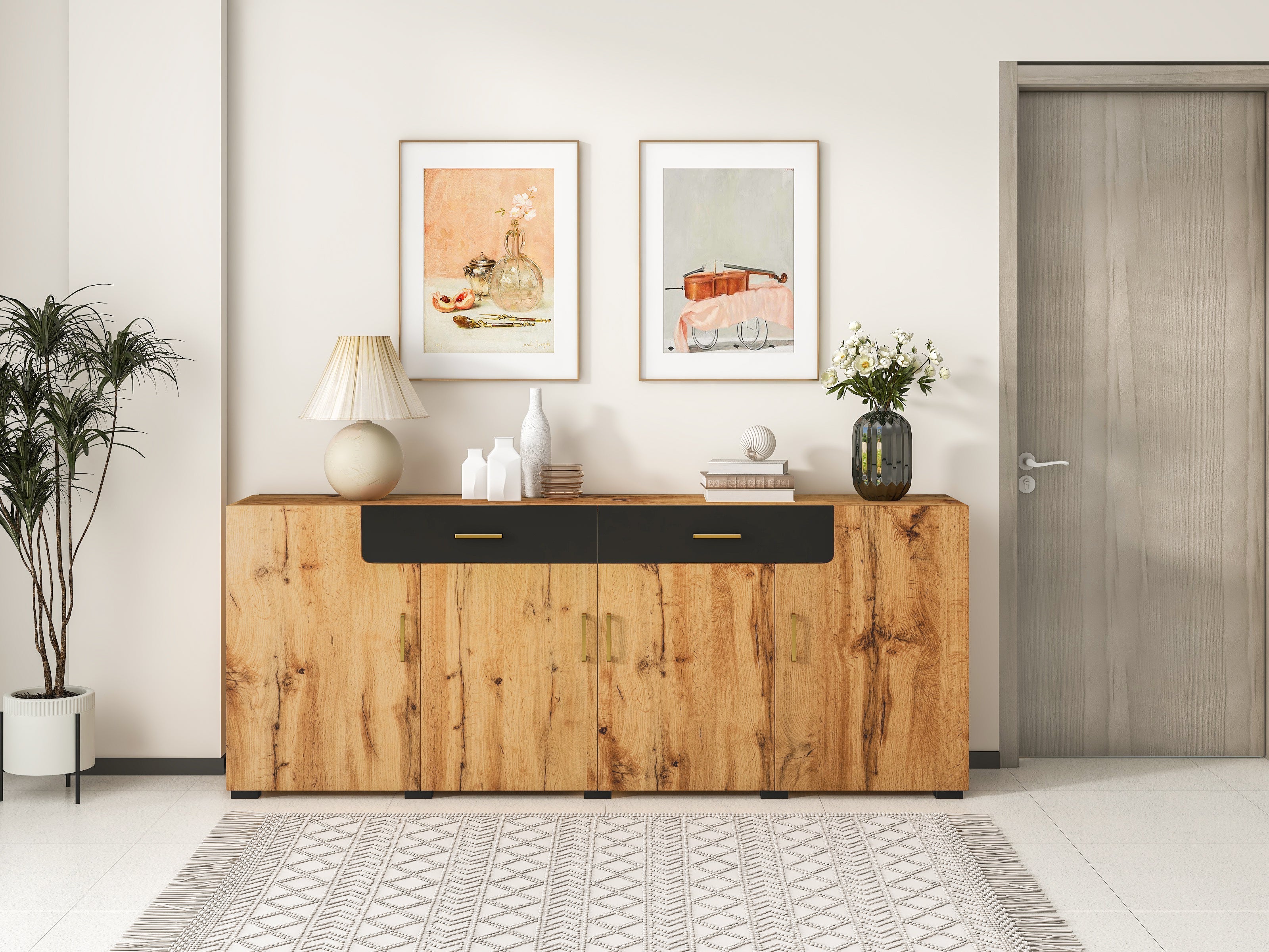 Logidon dressoir 208x39,5x80 cm bruin wit, 4 deuren, 2 lades