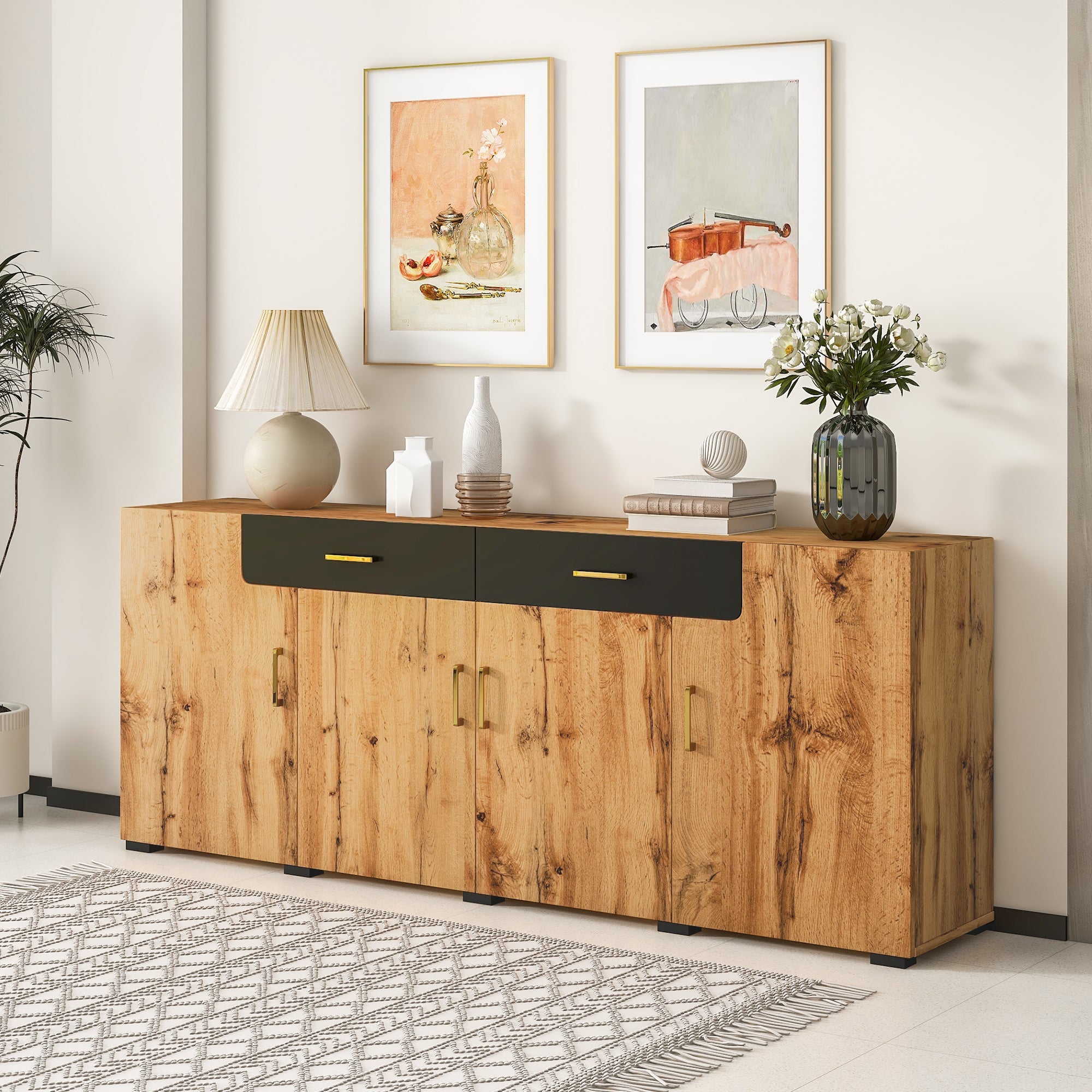 Logidon dressoir 208x39,5x80 cm bruin wit, 4 deuren, 2 lades