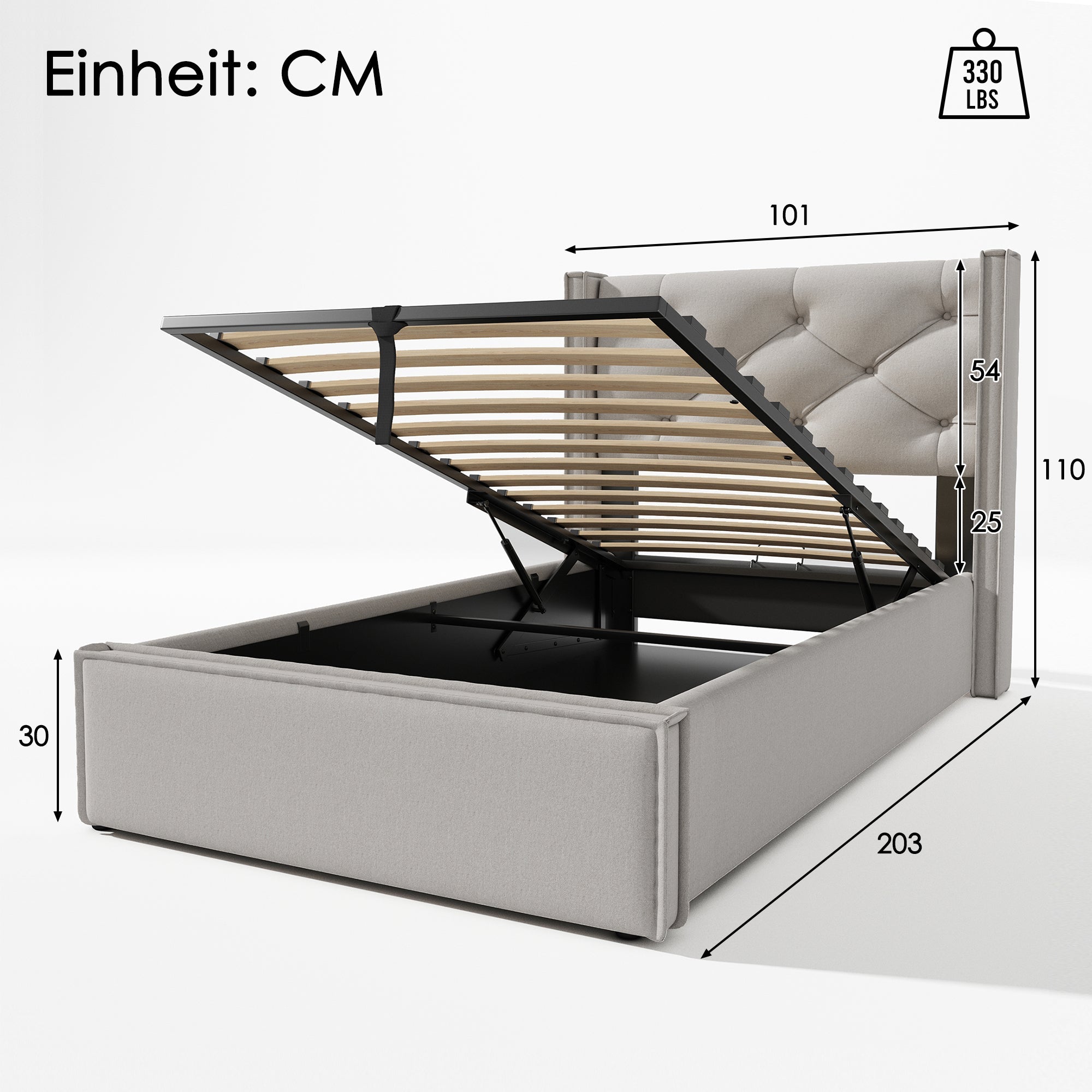 Logidon Hydraulisch gestoffeerd bed 90x200 lichtgrijs met opbergruimte