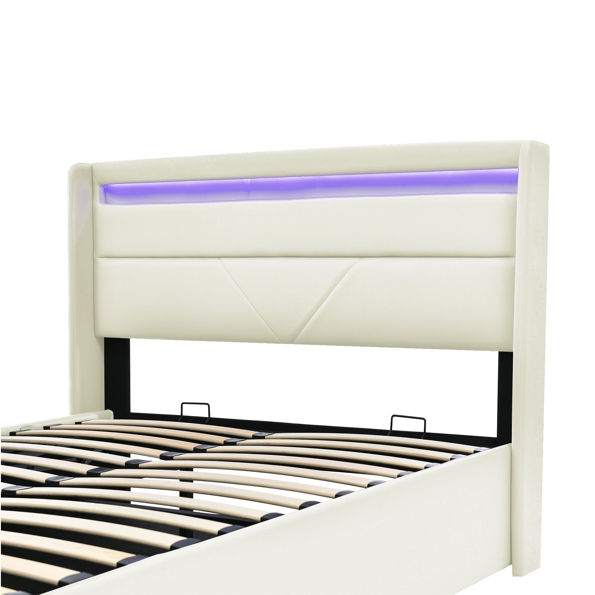 Logidon Hydraulisch Opbergbed Met LED Verlichting 140x200 Wit