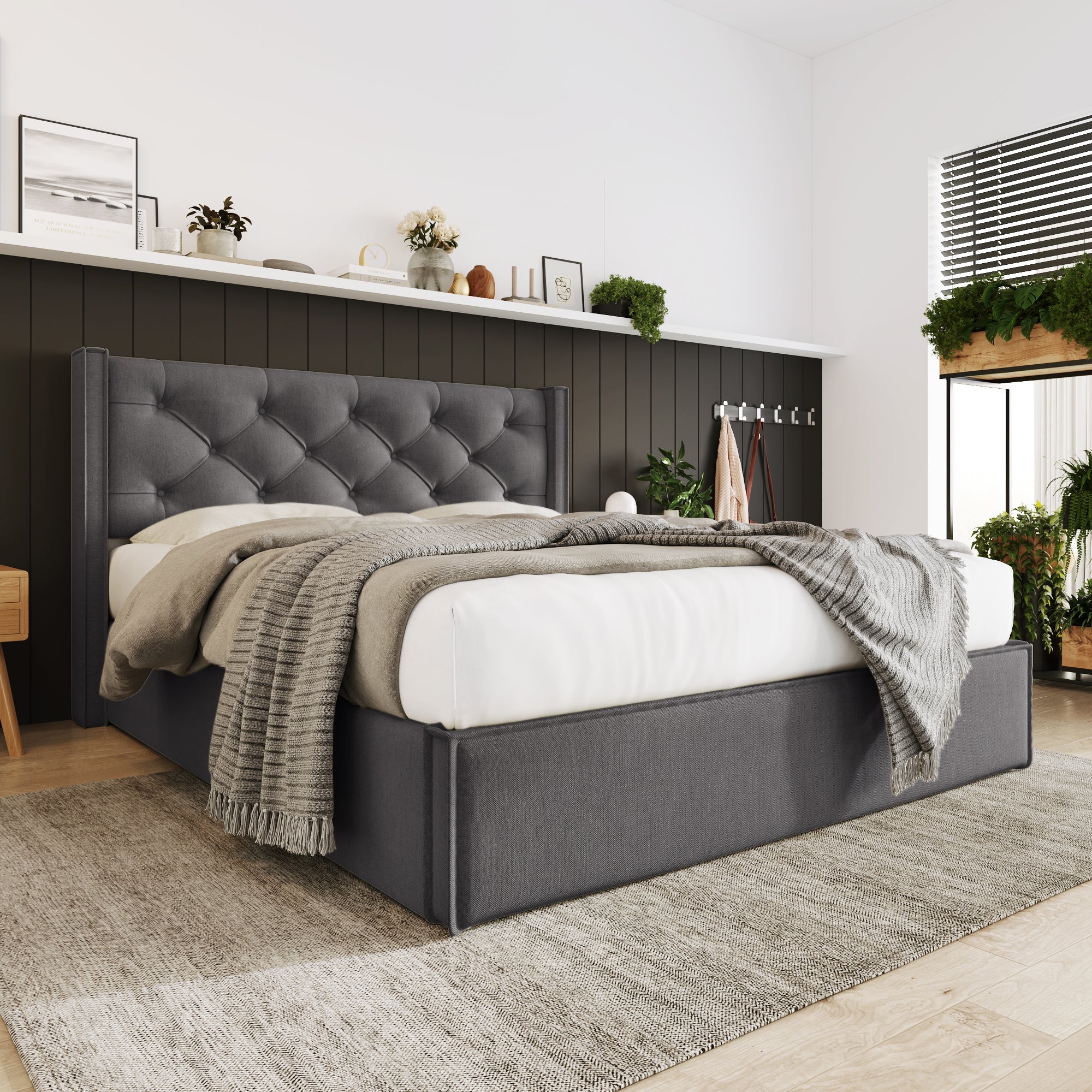 Logidon hydraulisch tweepersoonsbed 160x200 grijs bedframe met opbergruimte