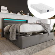 Logidon hydraulisch opbergbed 160x200 grijze LED-verlichting