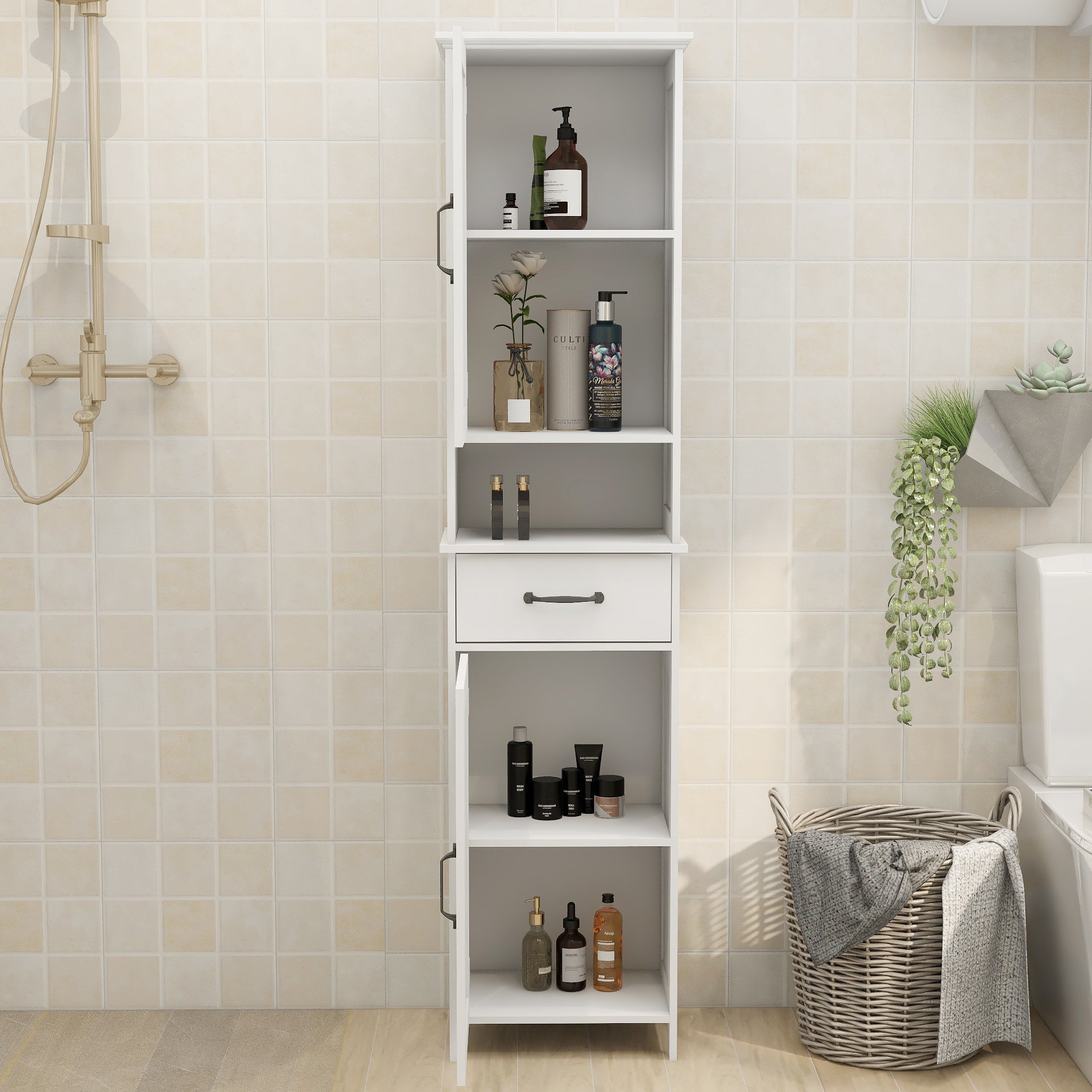 Logidon dubbele deur smalle hoge kast wit MDF 165x40x30 cm
