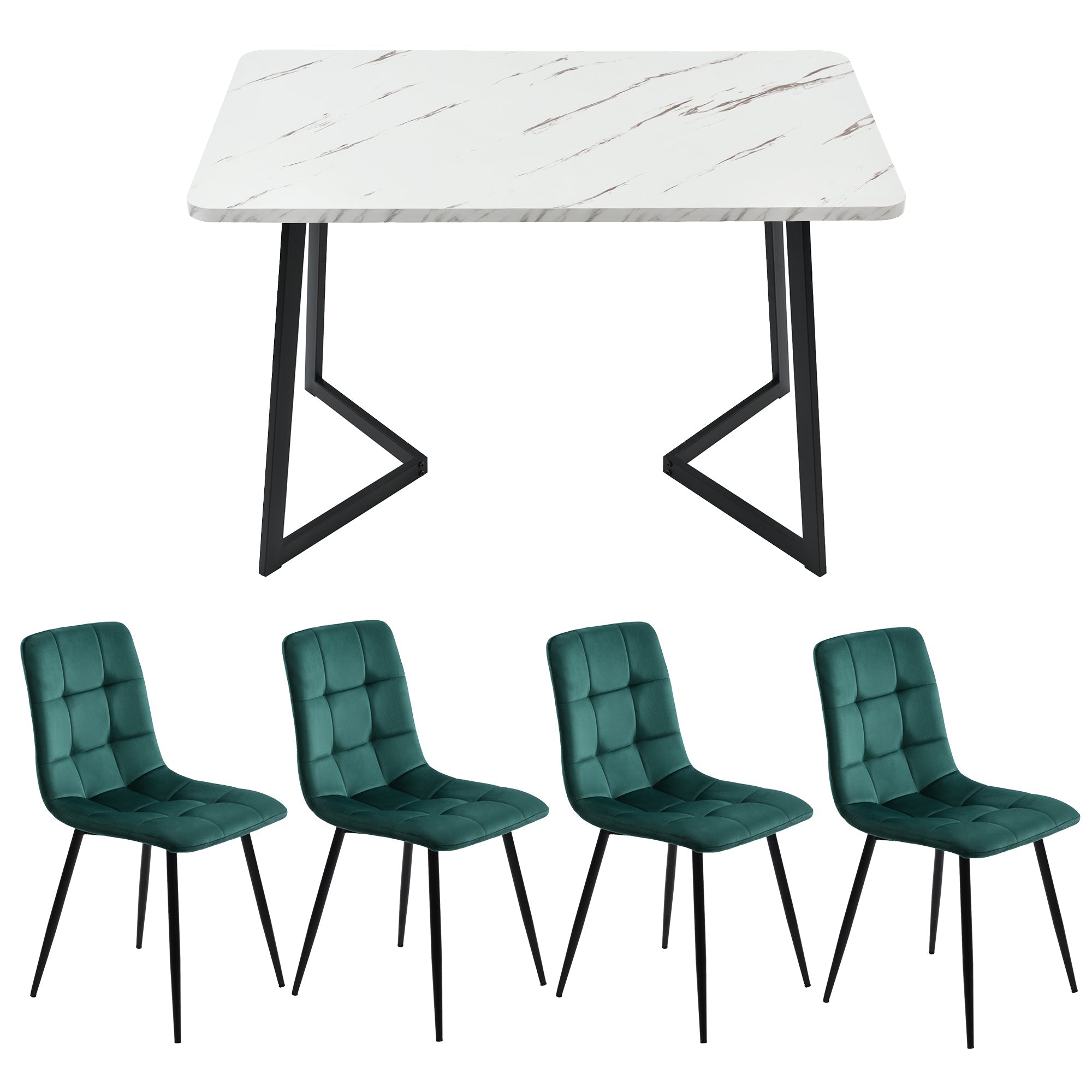 Logidon 117 cm eettafelset met vier stoelen donkergroen fluweel