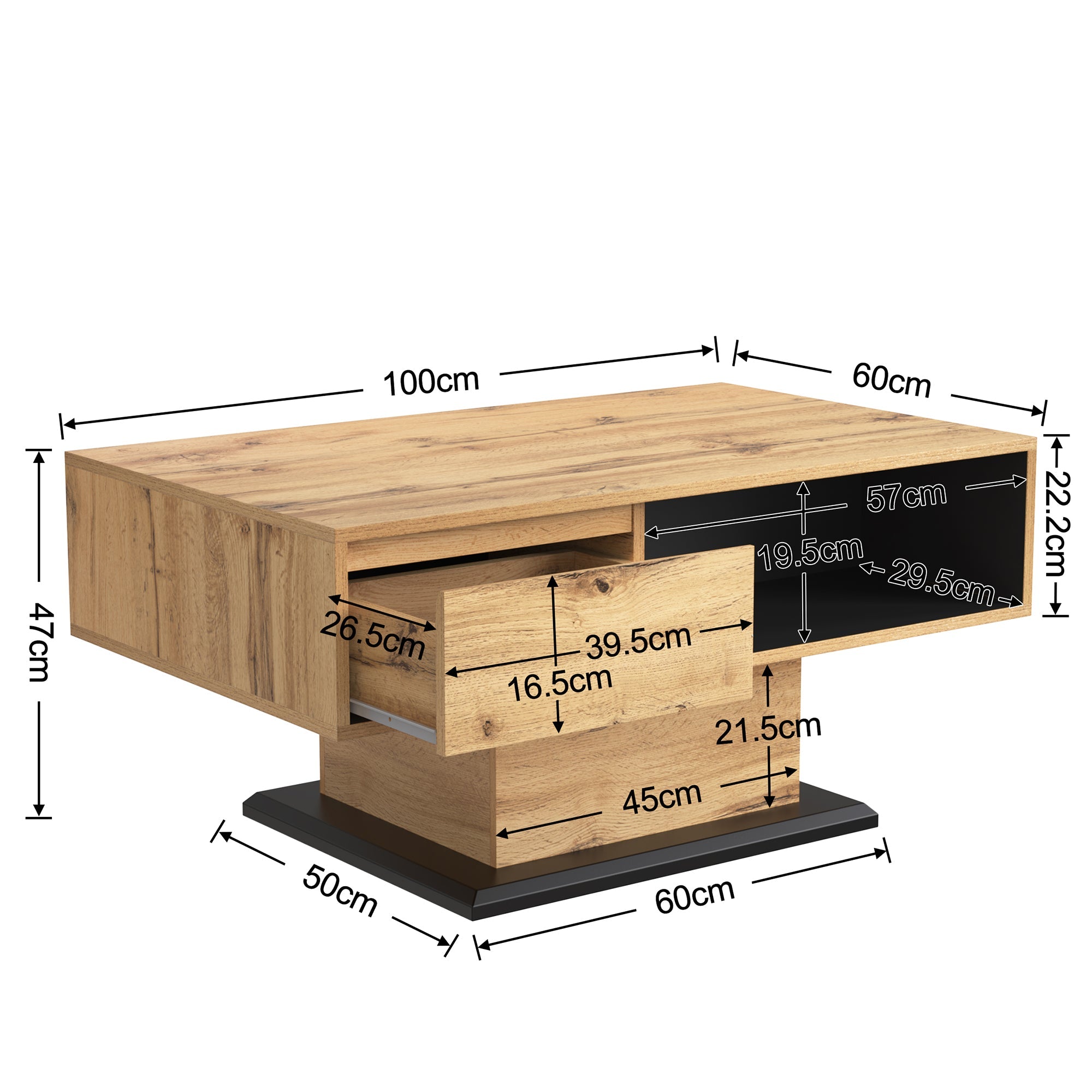 Logidon Houtnerf salontafel vierkant bruin-zwart met greeploze lade