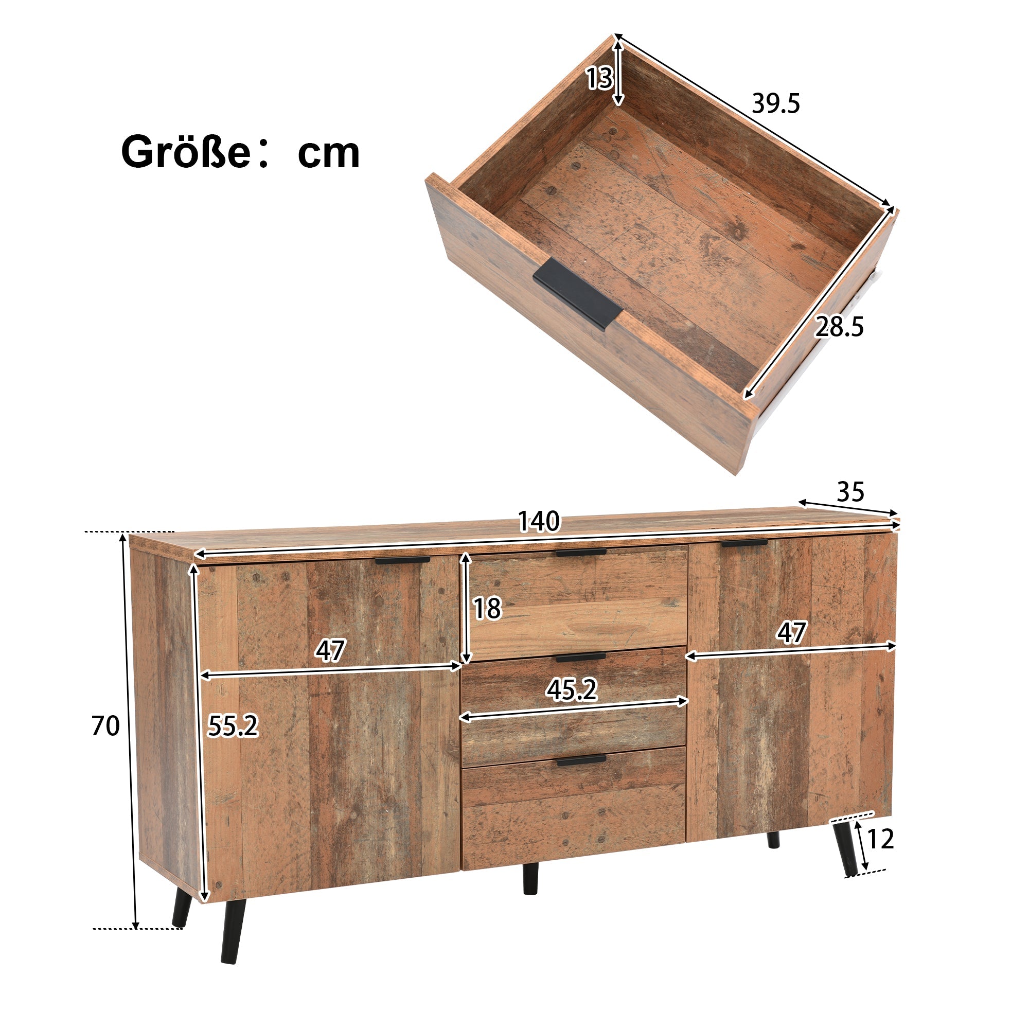 Logidon Dressoir TV-kast Verstelbare Planken 140 cm Vintage Bruin