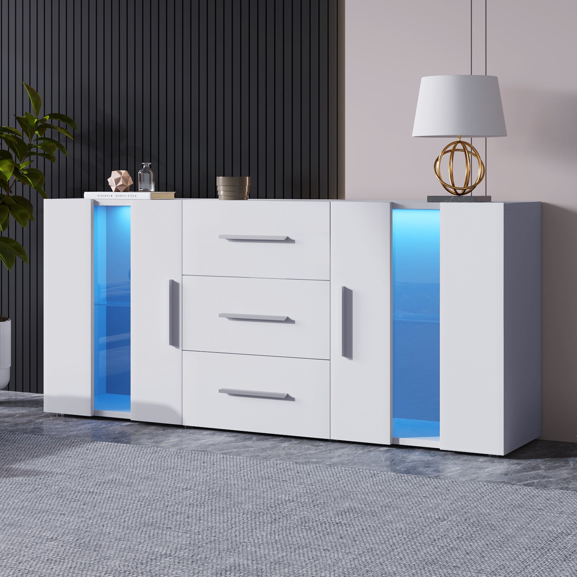 Logidon dressoir TV-meubel 140x35x70 cm wit met LED-verlichting