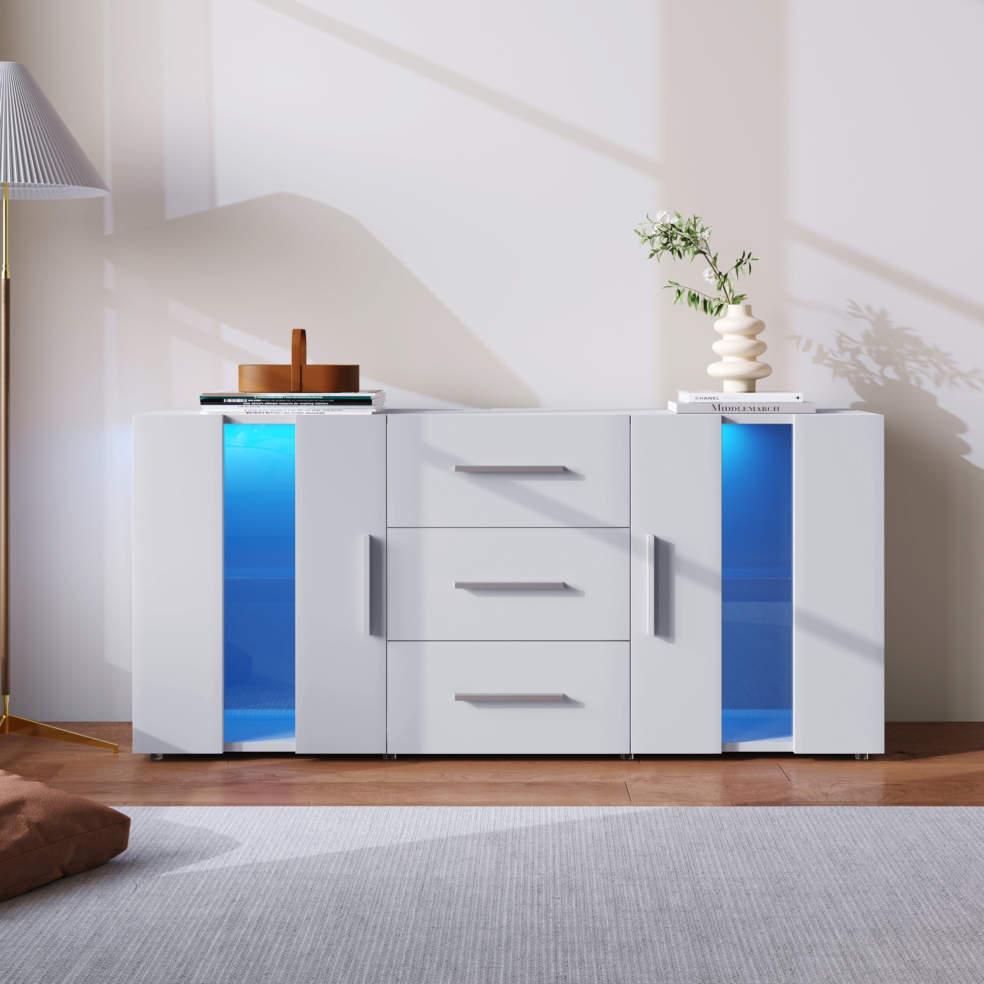 Logidon dressoir TV-meubel 140x35x70 cm wit met LED-verlichting