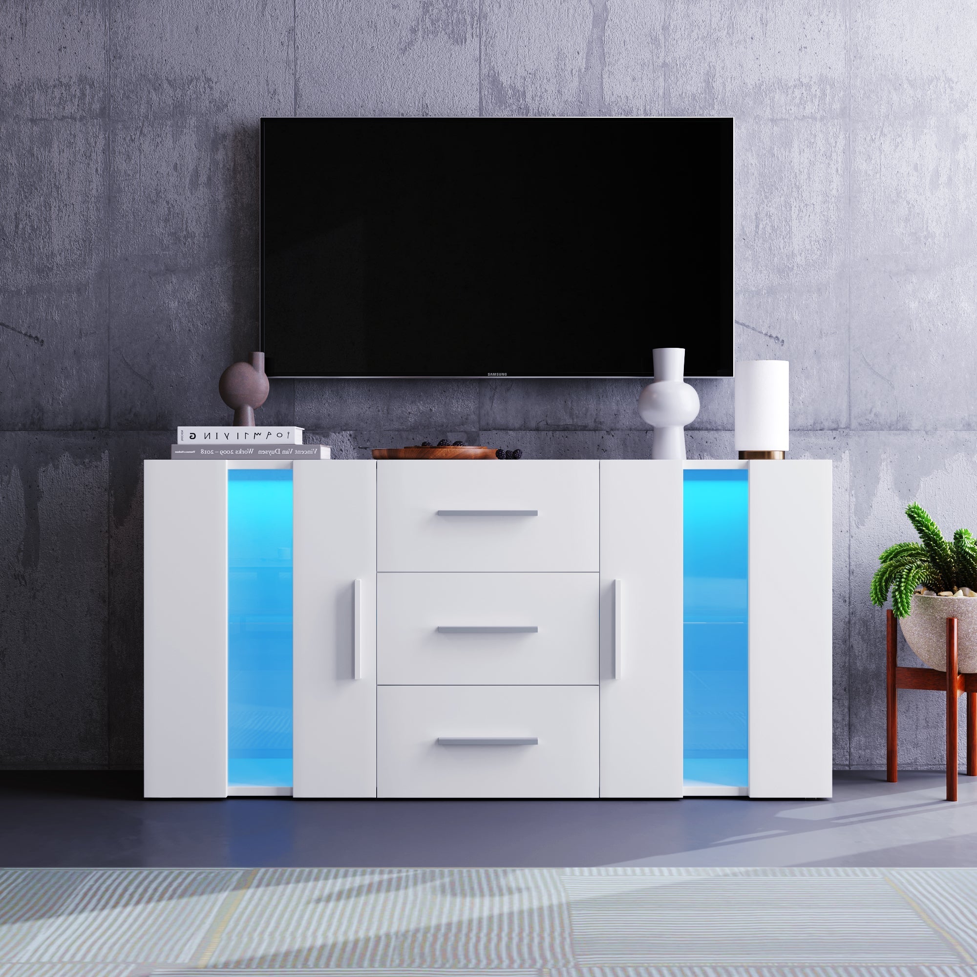 Logidon dressoir TV-meubel 140x35x70 cm wit met LED-verlichting