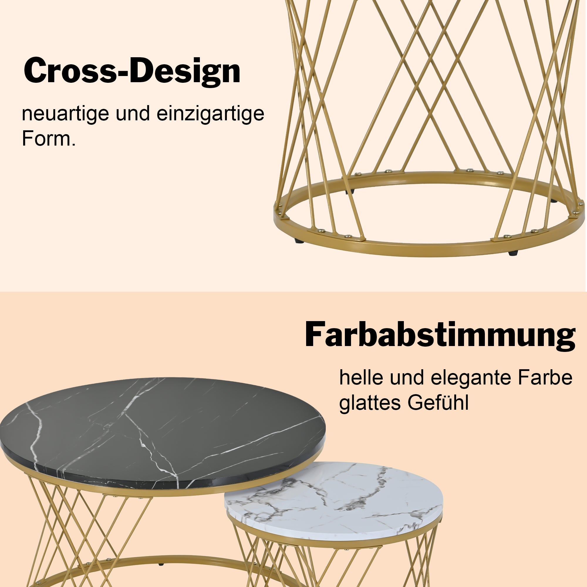 Logidon Modern Nesting Coffee Table Set Marble Veneer Gold Frame Set of 2