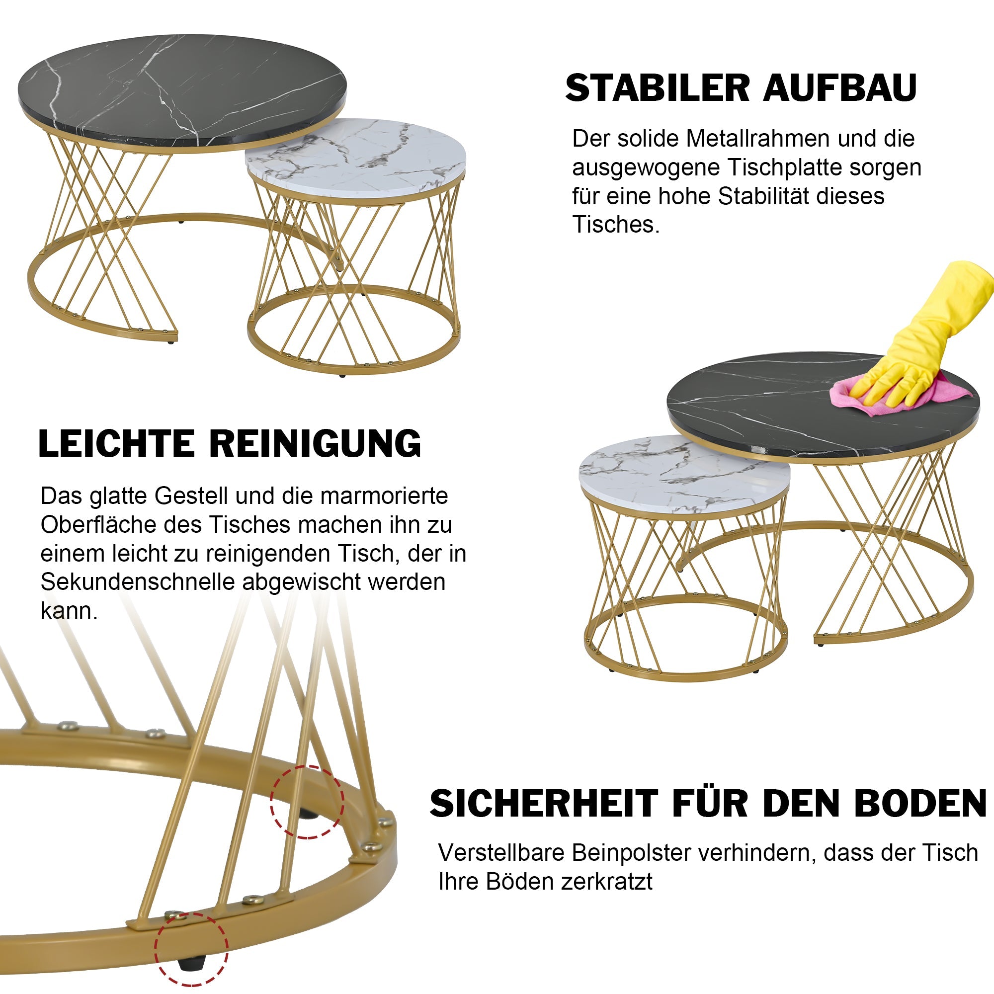Logidon Modern Nesting Coffee Table Set Marble Veneer Gold Frame Set of 2