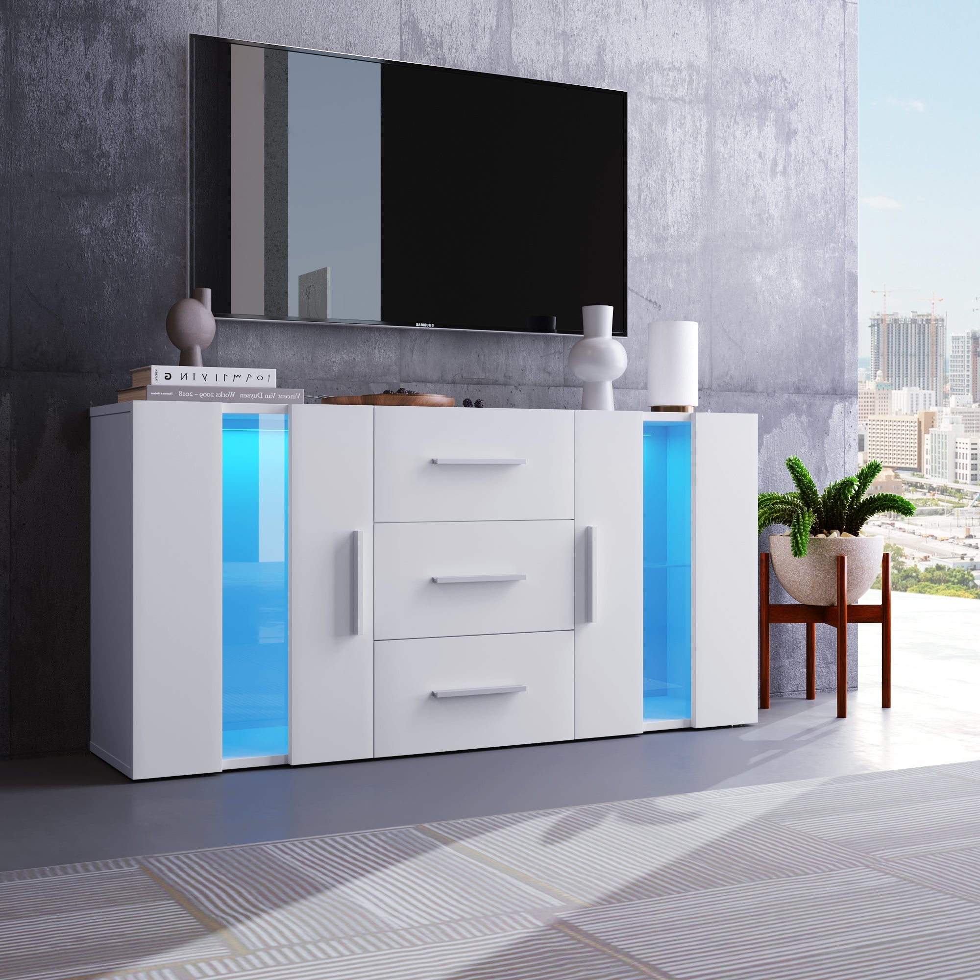 Logidon dressoir TV-meubel 140x35x70 cm wit met LED-verlichting