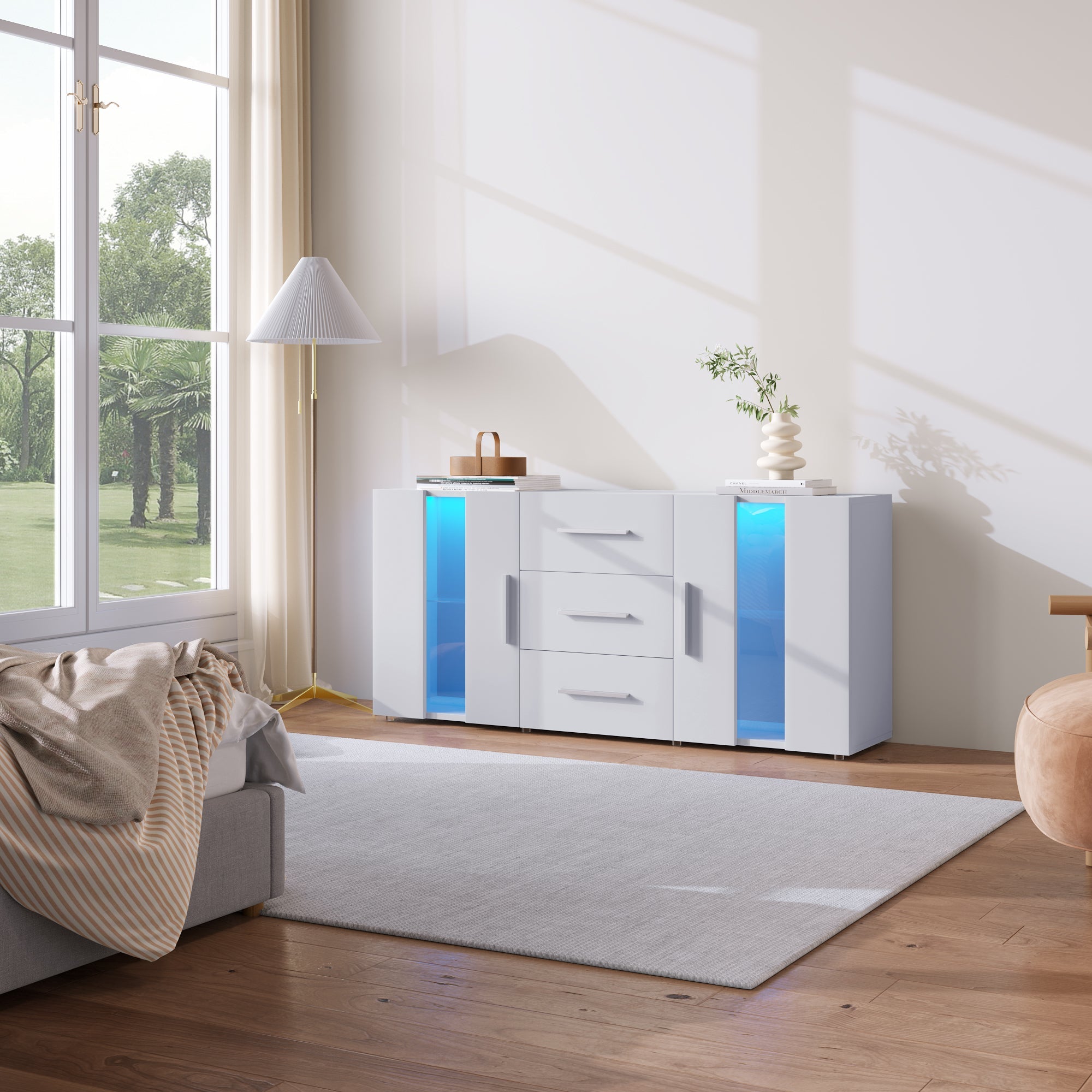 Logidon dressoir TV-meubel 140x35x70 cm wit met LED-verlichting