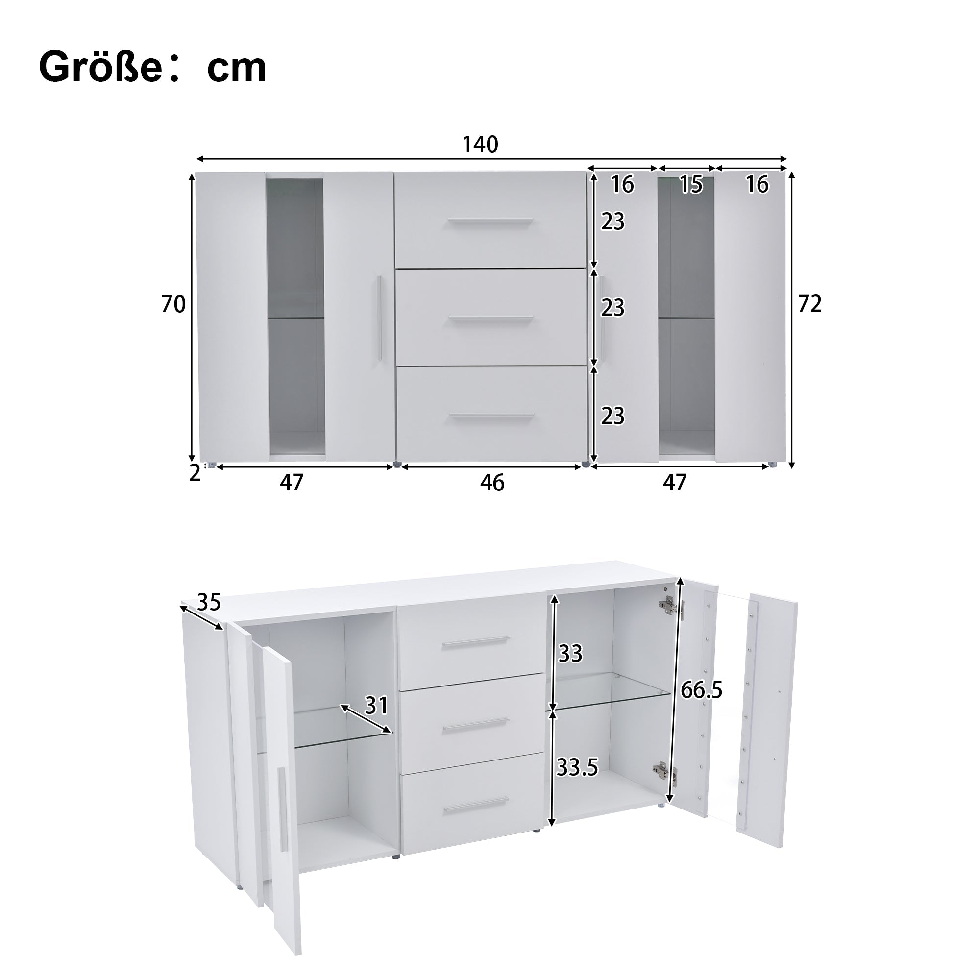 Logidon dressoir TV-meubel 140x35x70 cm wit met LED-verlichting