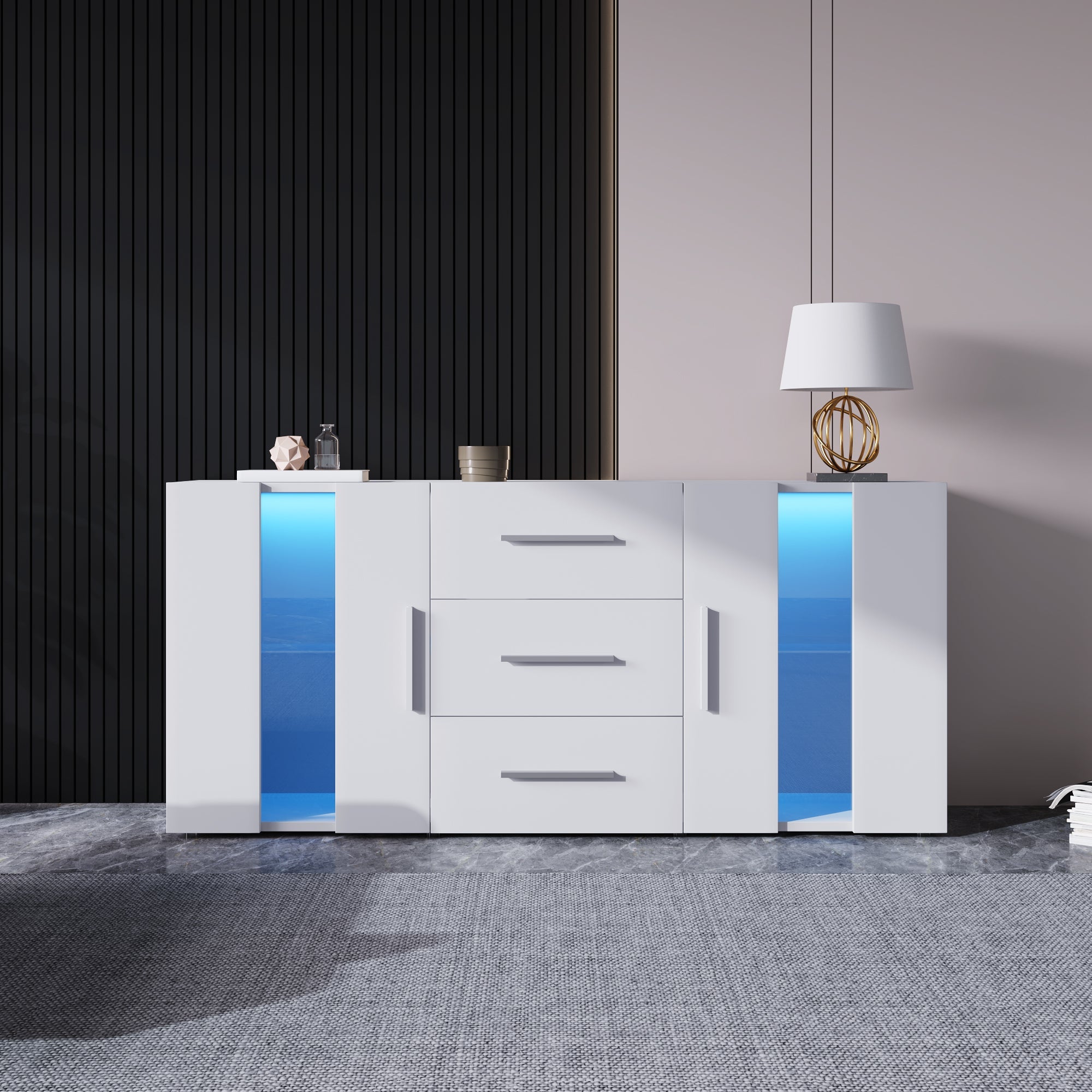 Logidon dressoir TV-meubel 140x35x70 cm wit met LED-verlichting