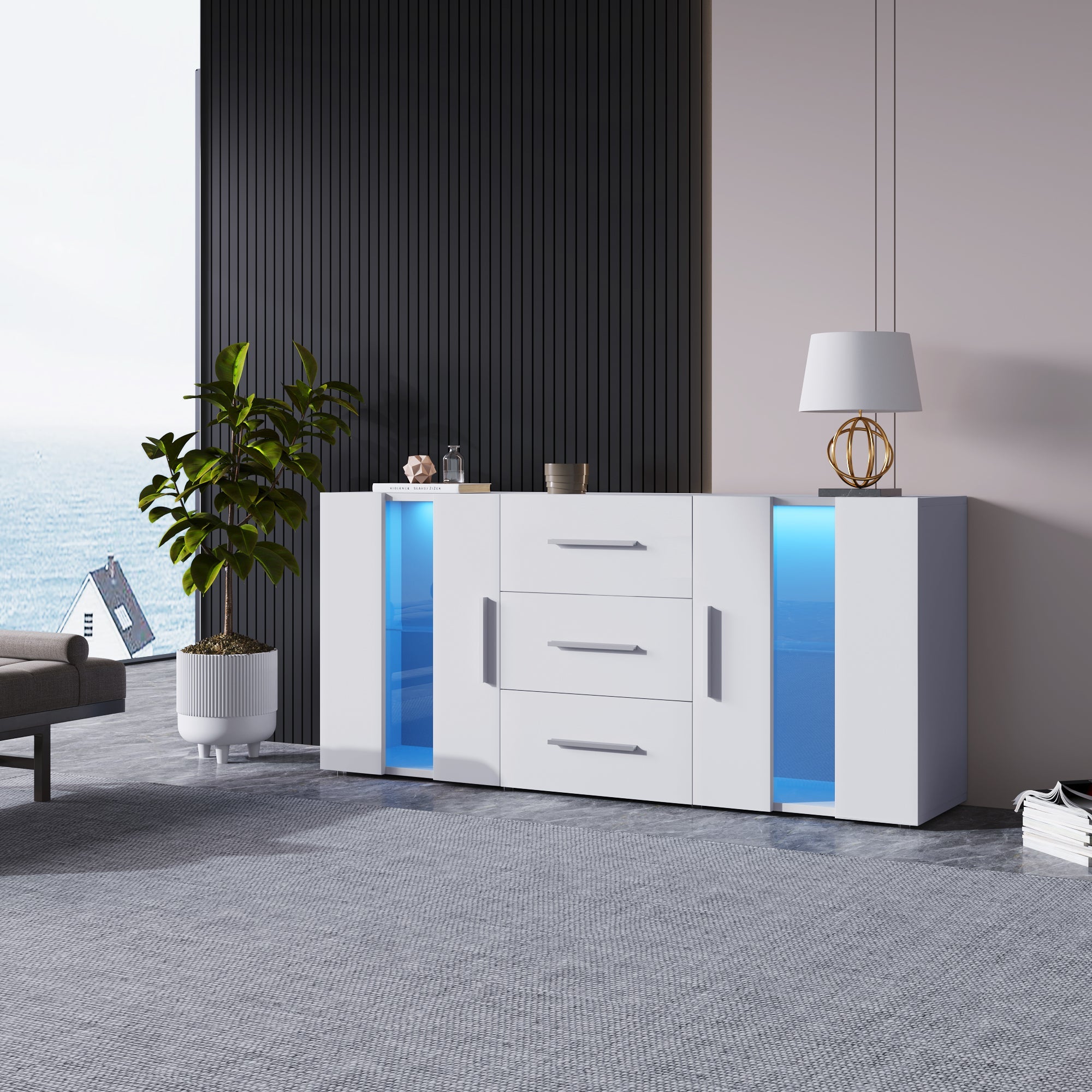Logidon dressoir TV-meubel 140x35x70 cm wit met LED-verlichting