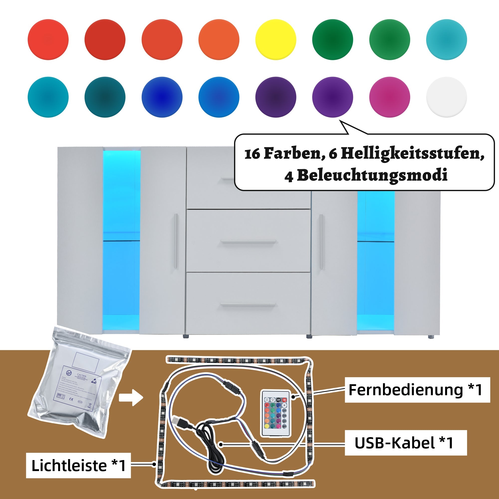 Logidon dressoir TV-meubel 140x35x70 cm wit met LED-verlichting