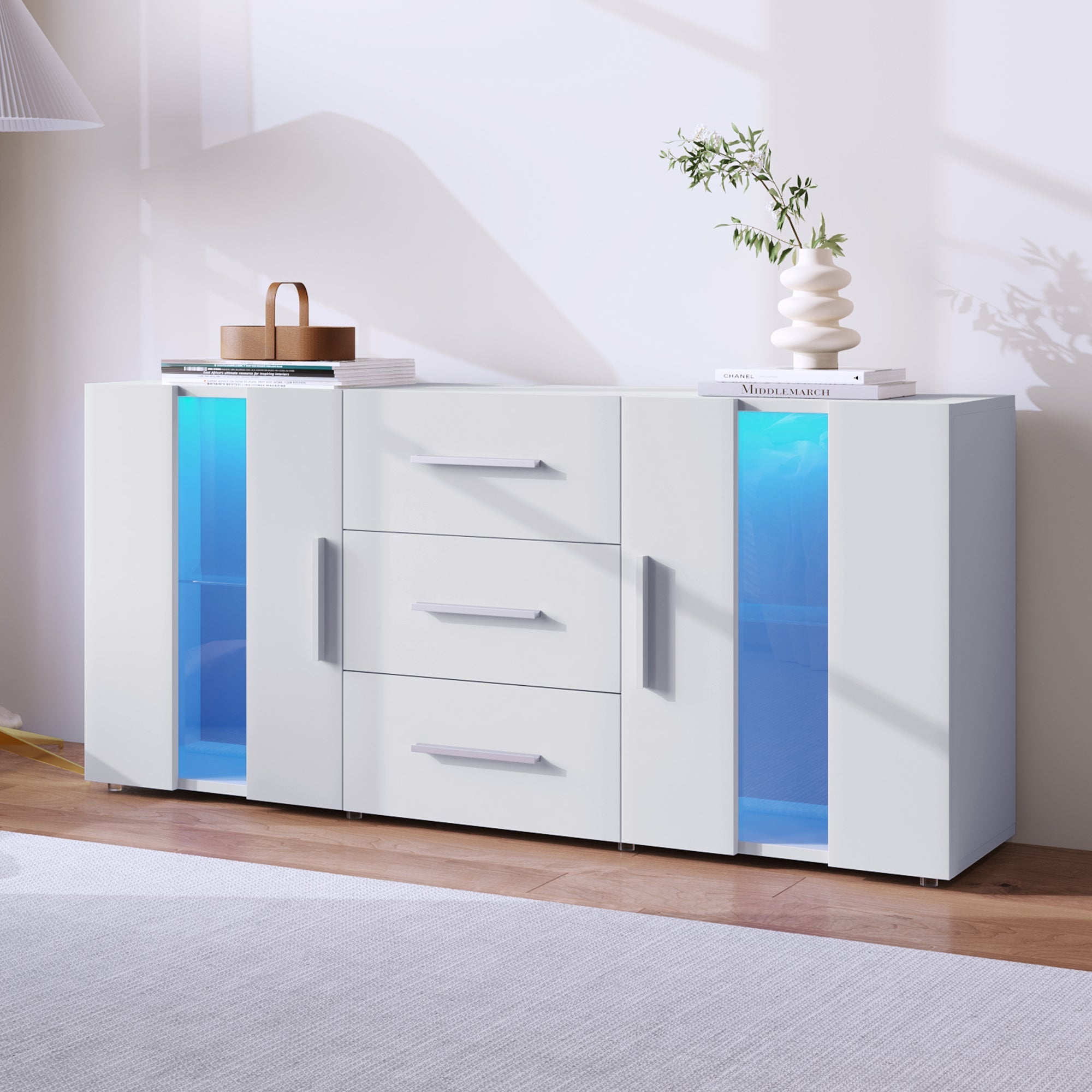 Logidon dressoir TV-meubel 140x35x70 cm wit met LED-verlichting