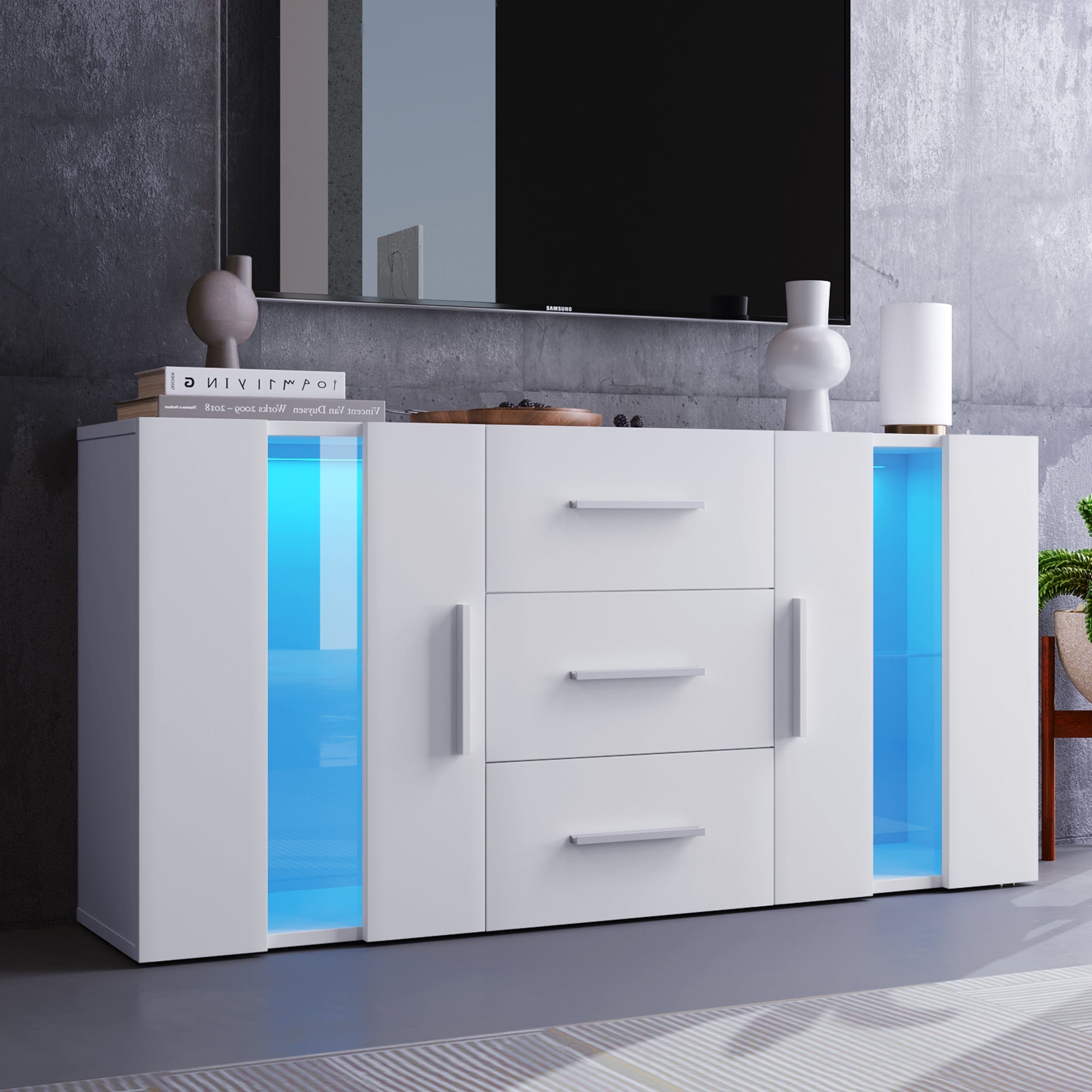 Logidon dressoir TV-meubel 140x35x70 cm wit met LED-verlichting