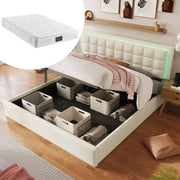 Logidon upholstered bed 140x200 cm white with storage space and LED lighting