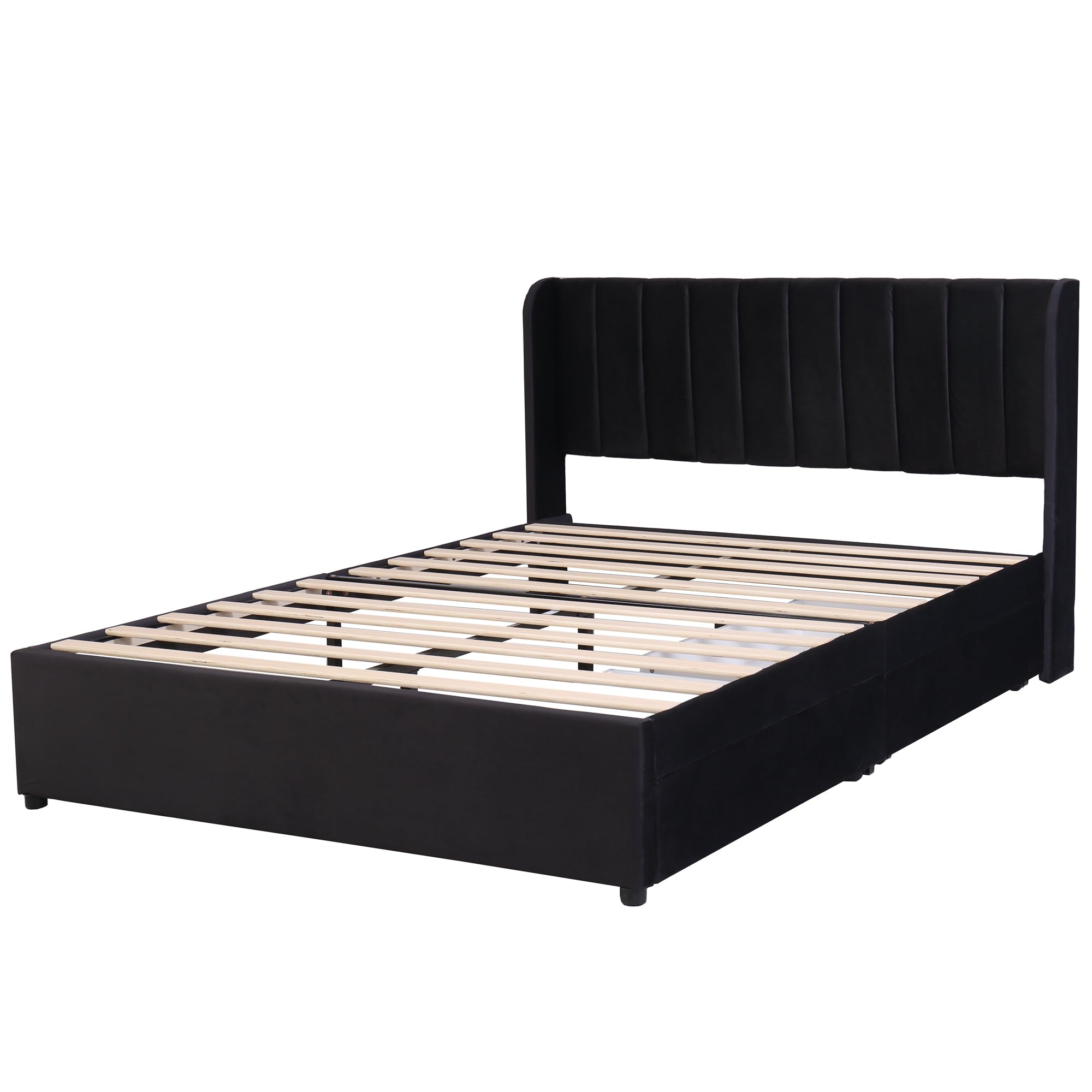 Logidon gestoffeerd bed fluweel 140x200 cm zwart met lattenbodem lades