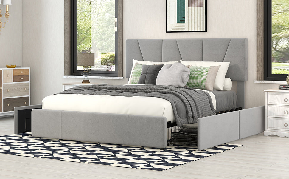 Logidon gestoffeerd bed grijs 140x200 met 4 lades verstelbaar hoofdeinde
