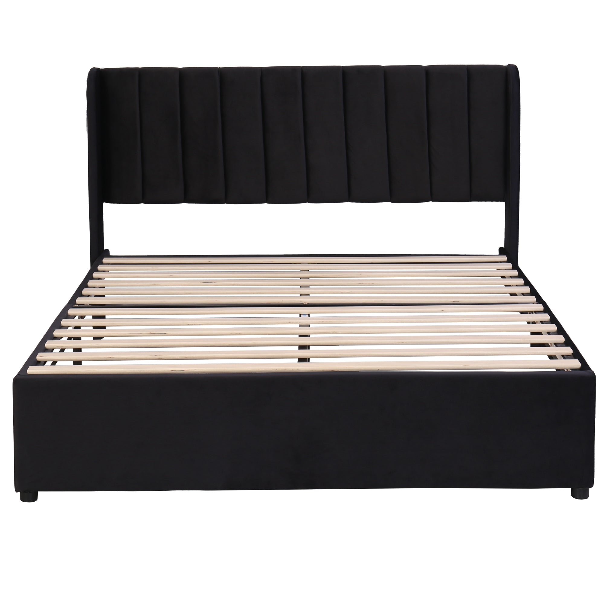 Logidon gestoffeerd bed fluweel 140x200 cm zwart met lattenbodem lades