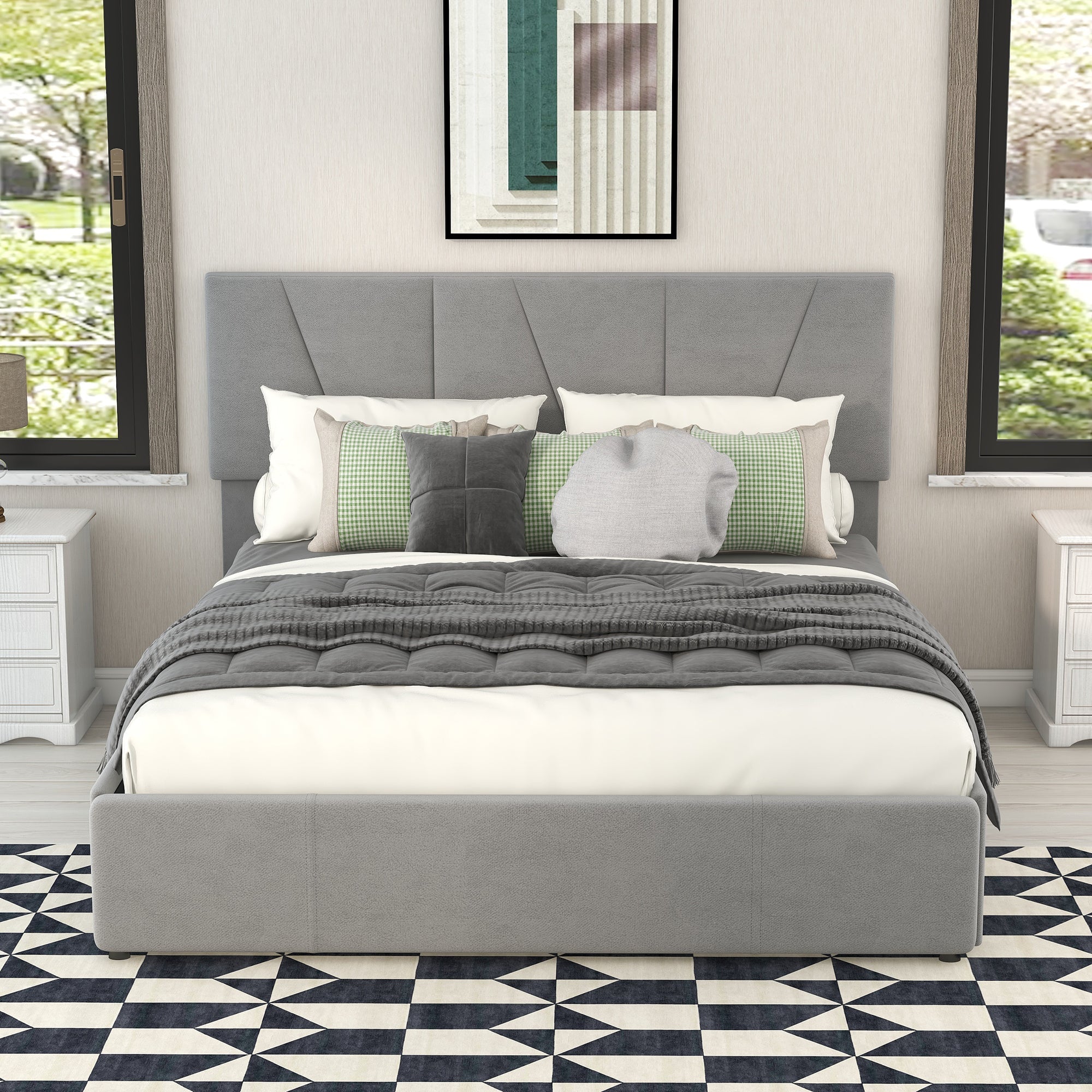 Logidon gestoffeerd bed grijs 140x200 met 4 lades verstelbaar hoofdeinde