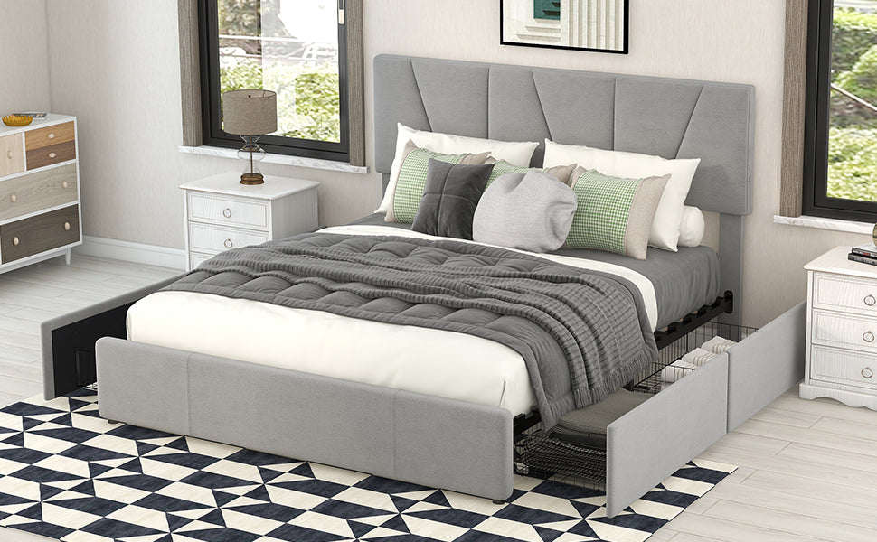 Logidon gestoffeerd bed grijs 140x200 met 4 lades verstelbaar hoofdeinde