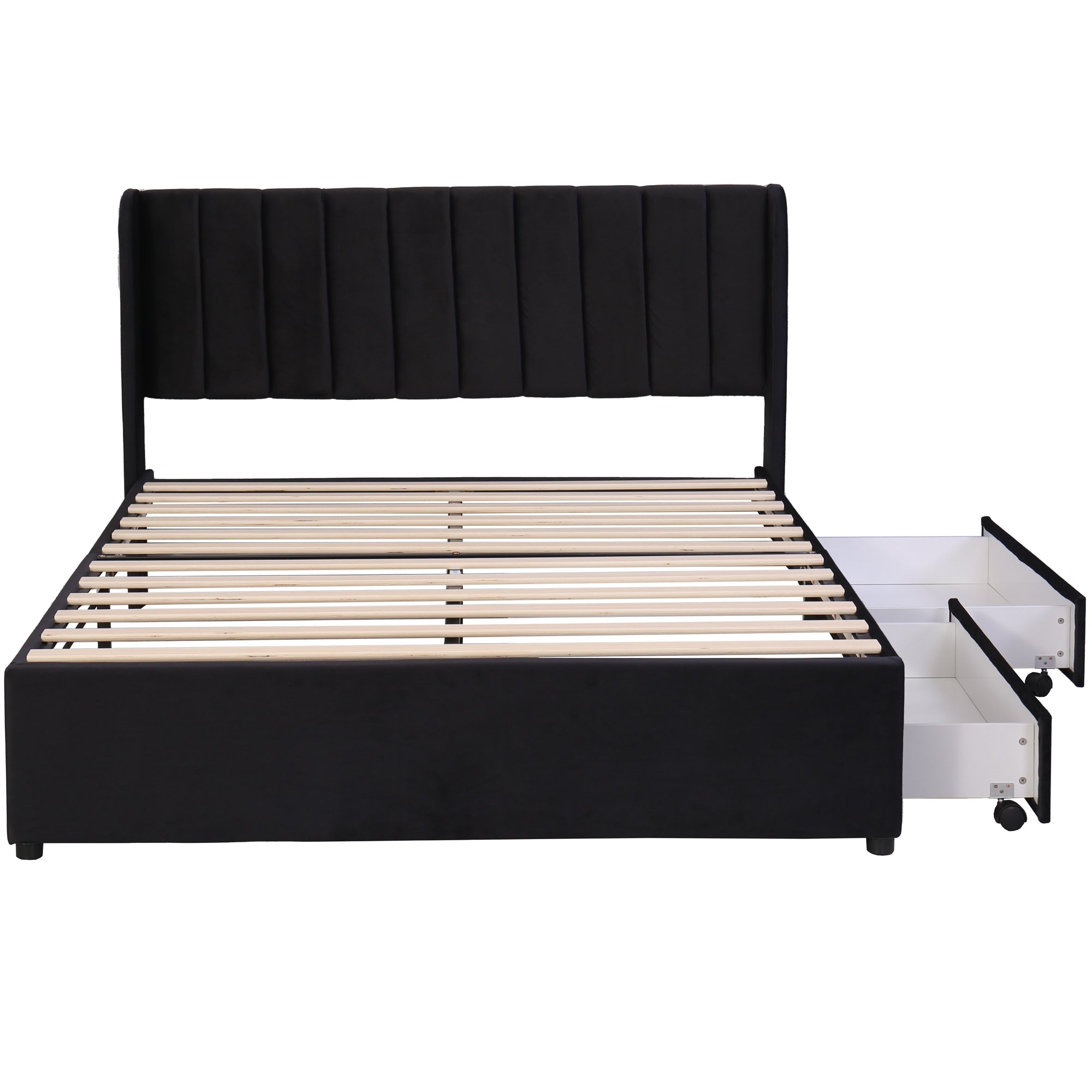 Logidon gestoffeerd bed fluweel 140x200 cm zwart met lattenbodem lades