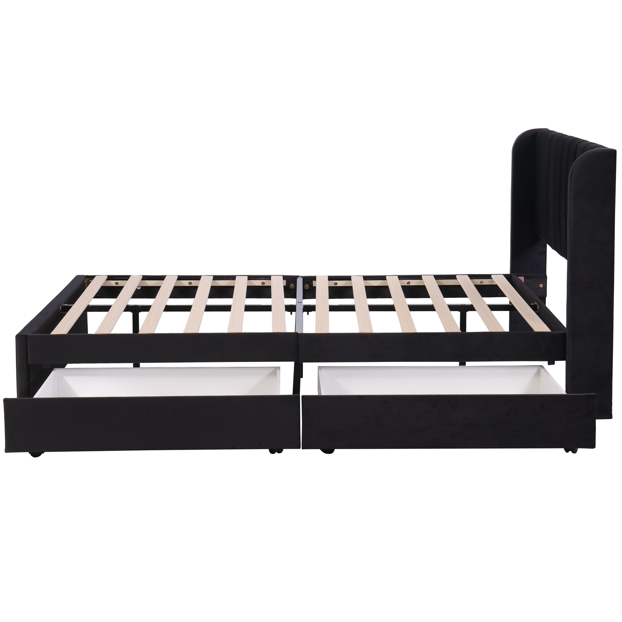 Logidon gestoffeerd bed fluweel 140x200 cm zwart met lattenbodem lades