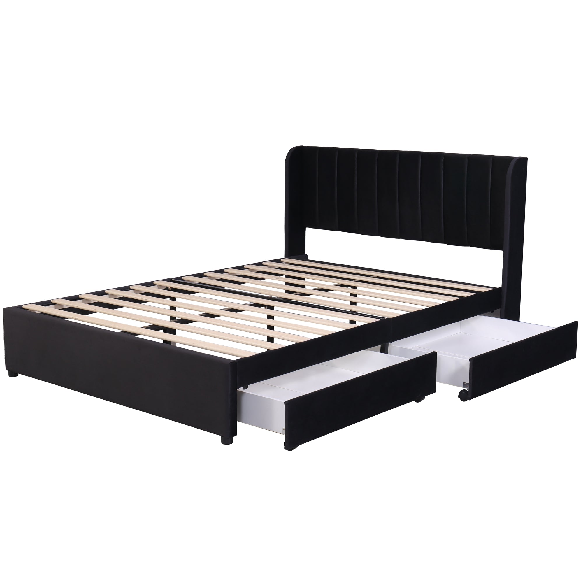 Logidon gestoffeerd bed fluweel 140x200 cm zwart met lattenbodem lades