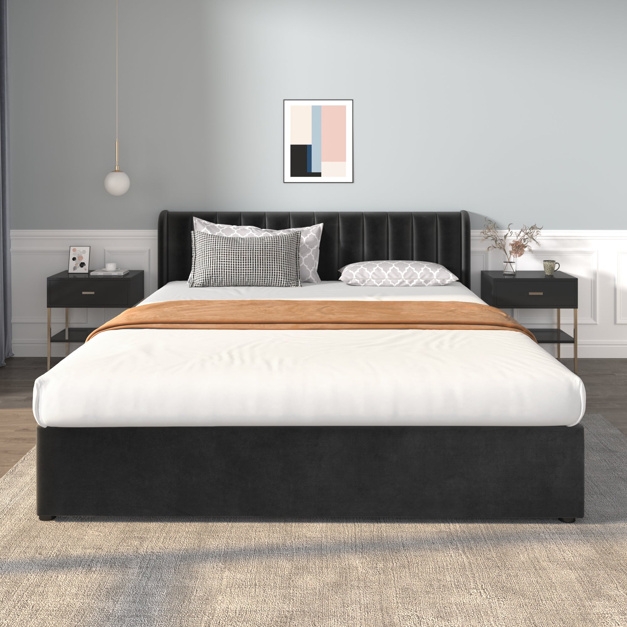 Logidon gestoffeerd bed 180x200 cm fluweel met lattenbodem 2 lades zwart