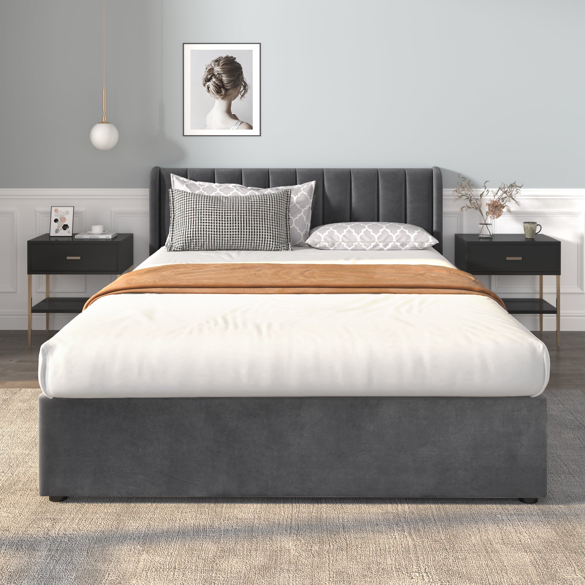Logidon gestoffeerd bed 140x200 cm fluweelgrijs lattenbodem en 2 lades