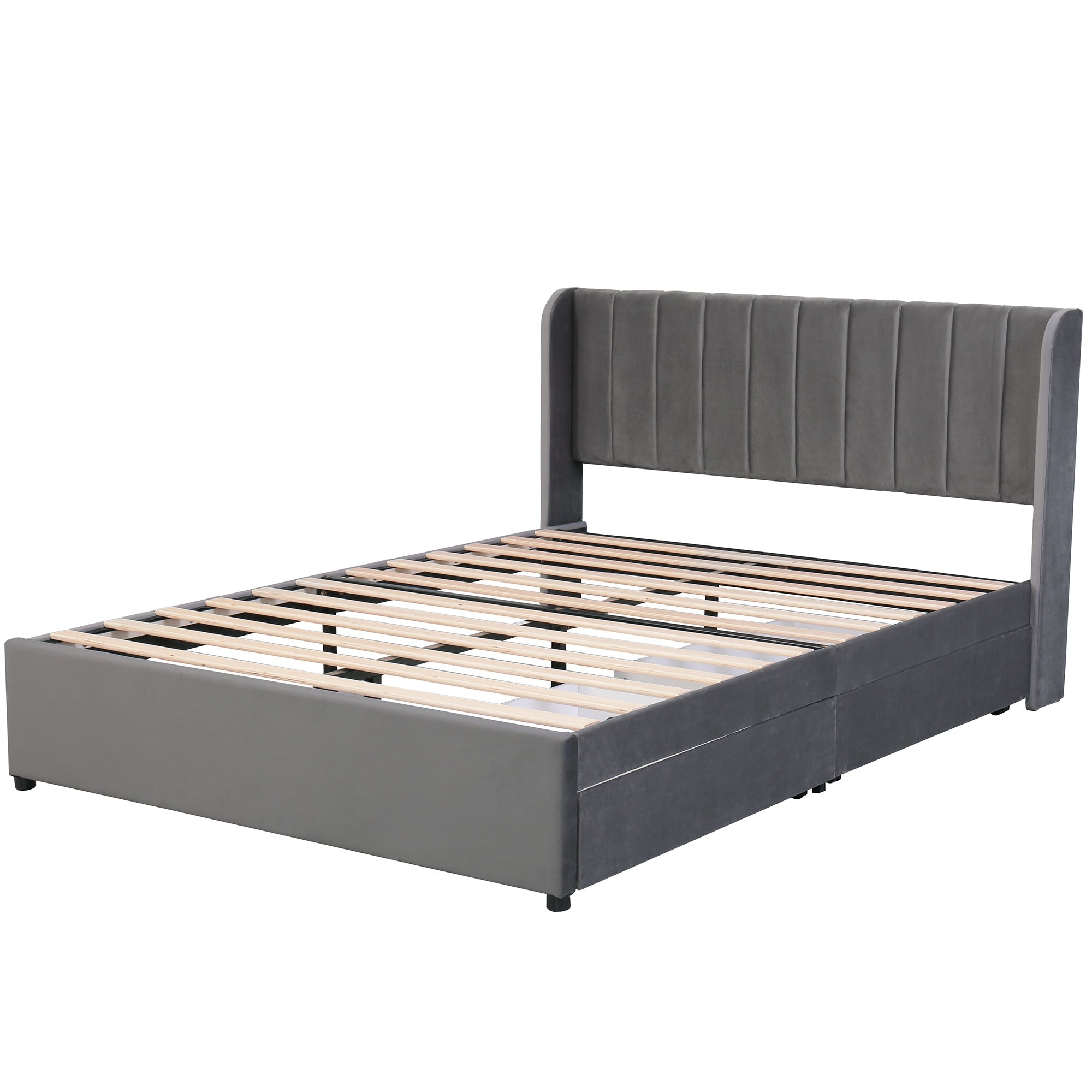 Logidon gestoffeerd bed 140x200 cm fluweelgrijs lattenbodem en 2 lades