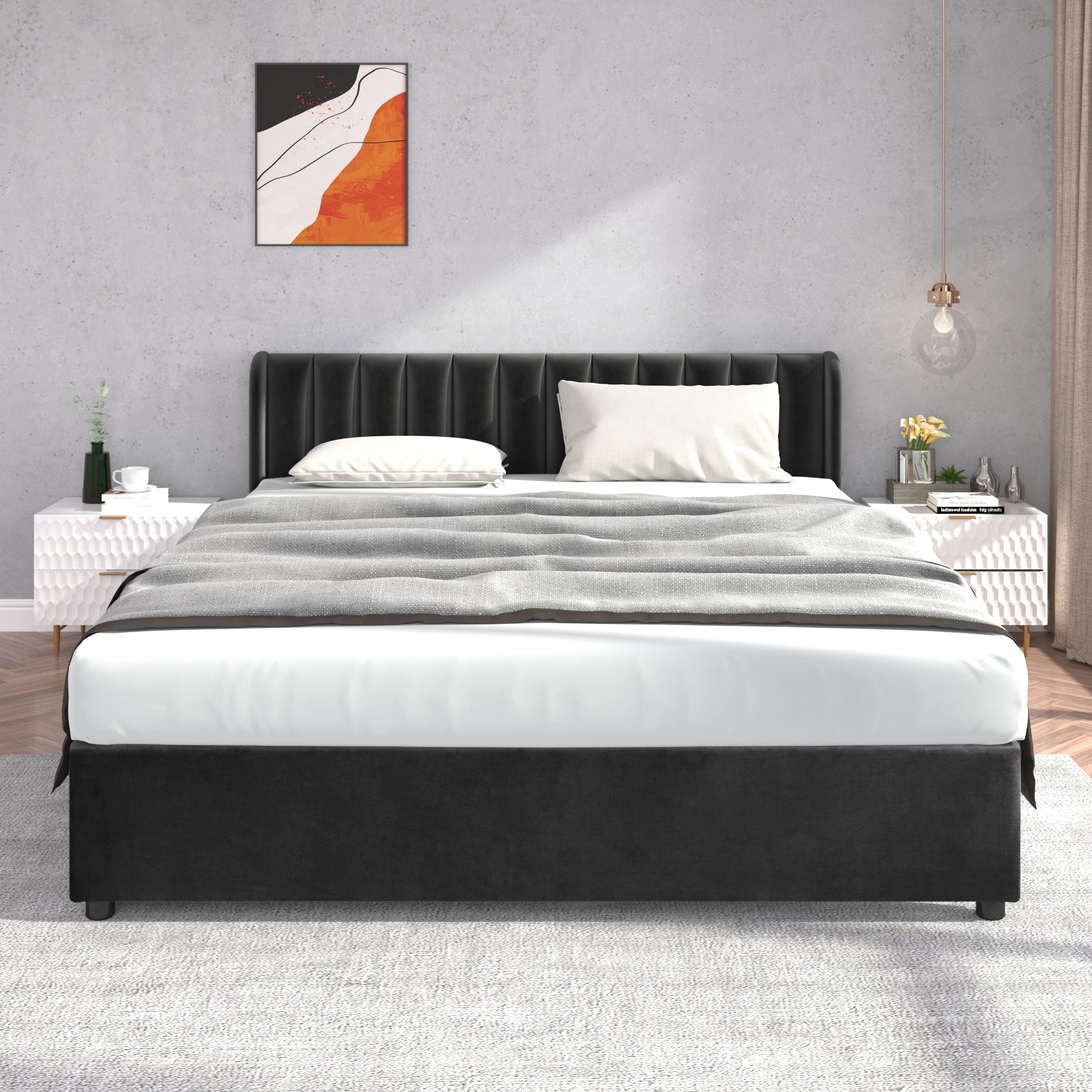 Logidon gestoffeerd bed 180x200 cm fluweel met lattenbodem 2 lades zwart