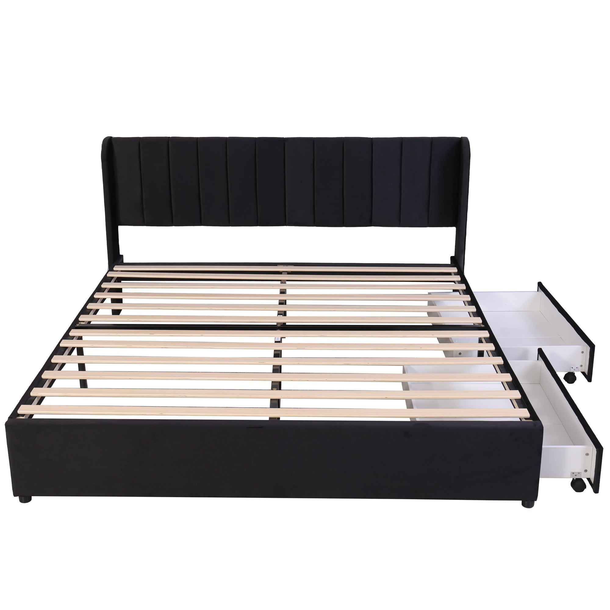 Logidon gestoffeerd bed 180x200 cm fluweel met lattenbodem 2 lades zwart