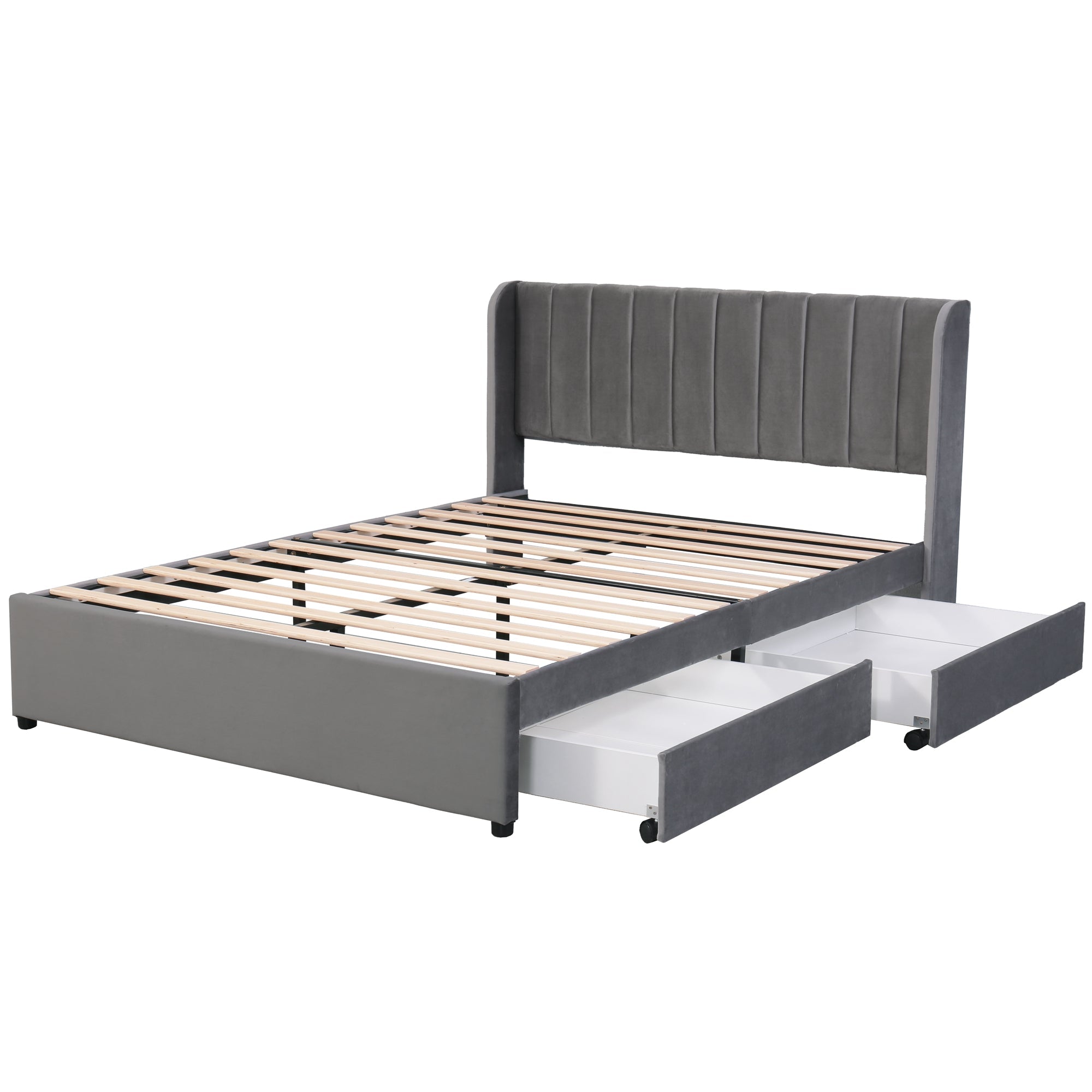 Logidon gestoffeerd bed 140x200 cm fluweelgrijs lattenbodem en 2 lades