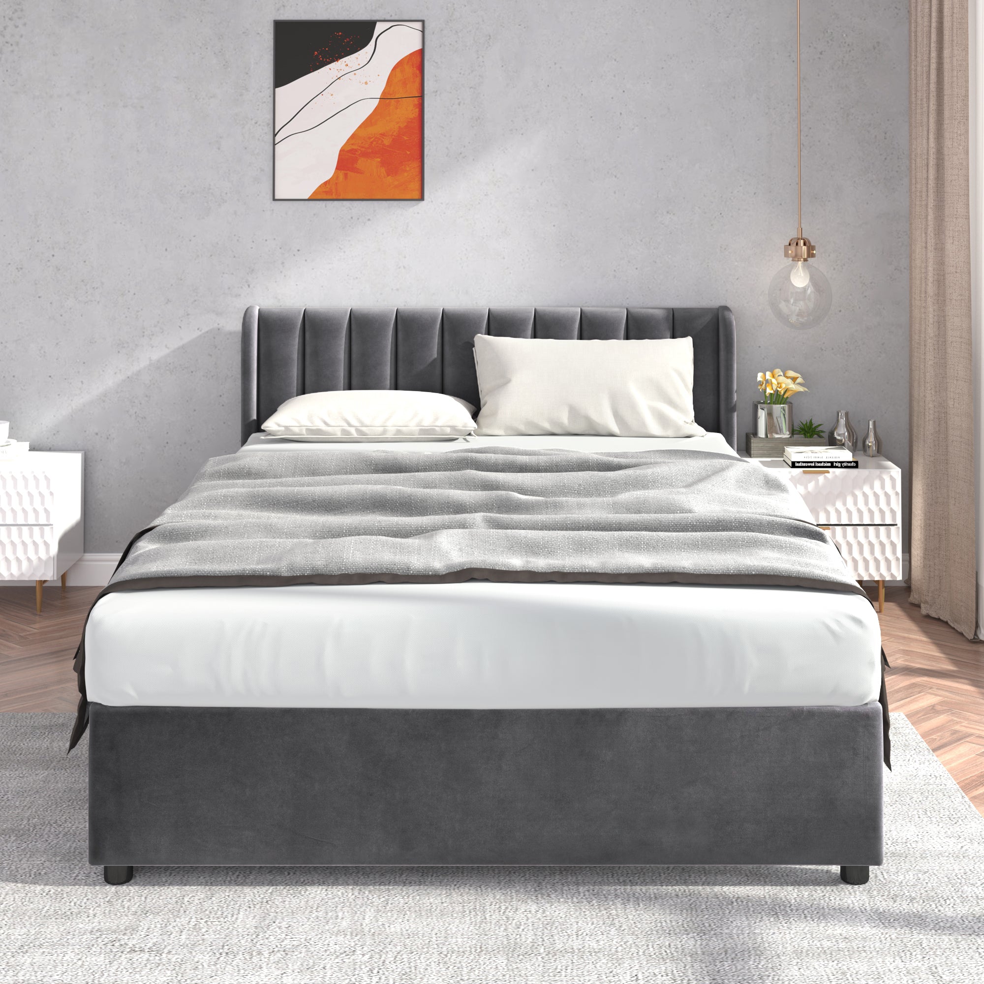 Logidon gestoffeerd bed 140x200 cm fluweelgrijs lattenbodem en 2 lades