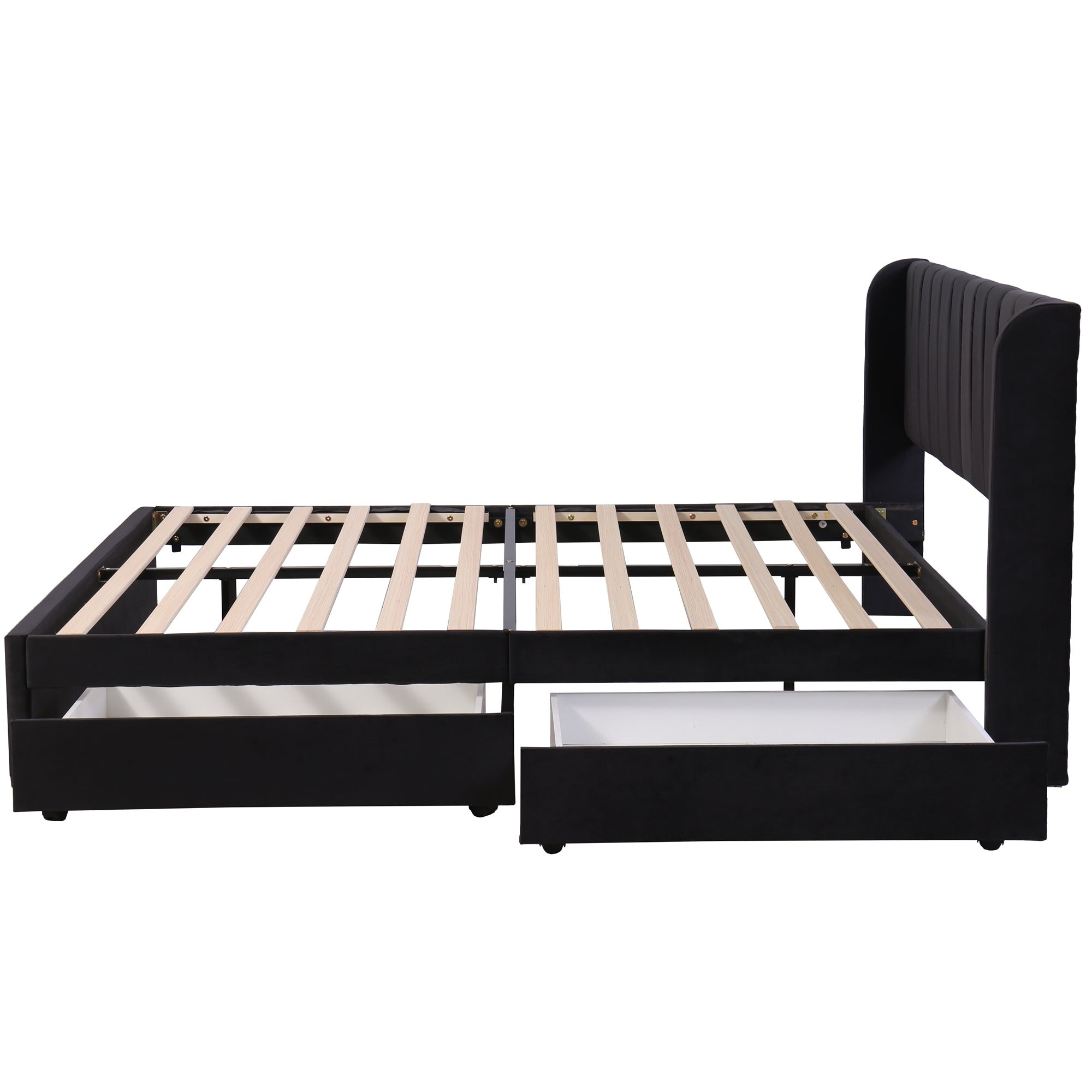 Logidon gestoffeerd bed 180x200 cm fluweel met lattenbodem 2 lades zwart