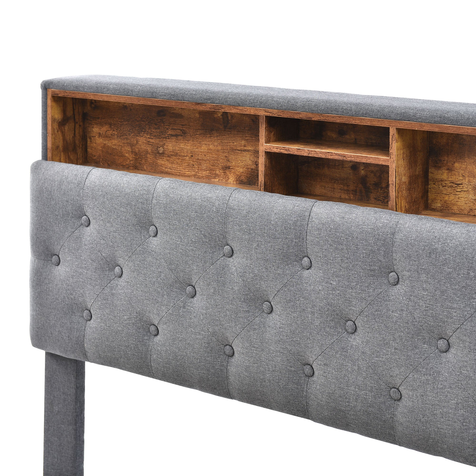 Logidon upholstered bed double bed with storage space headboard LED gray 140x200