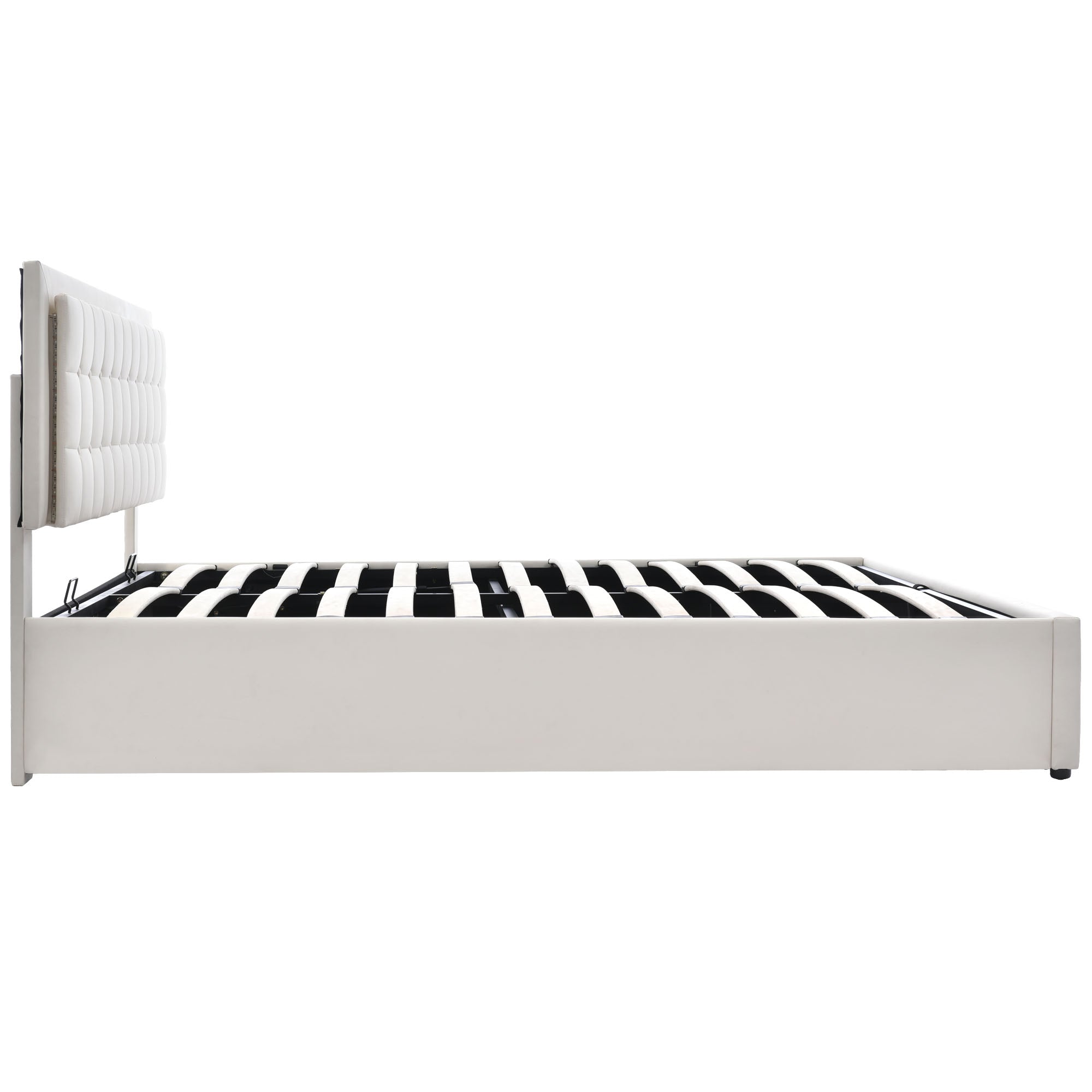 Logidon upholstered bed 140x200 cm white with storage space and LED lighting